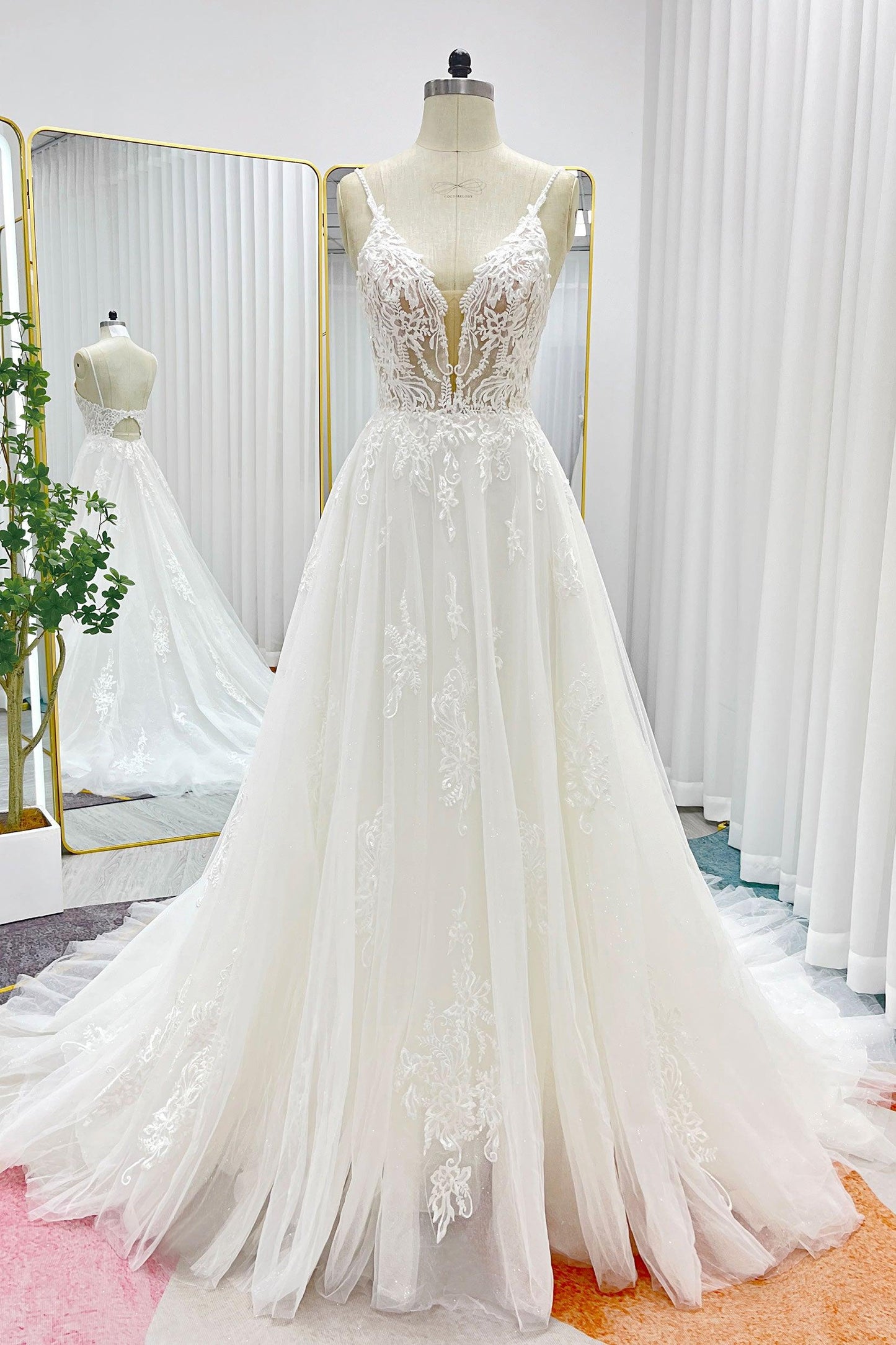 A-Line Court Train Lace Tulle Wedding Dress CW3268 - COCOMELODY