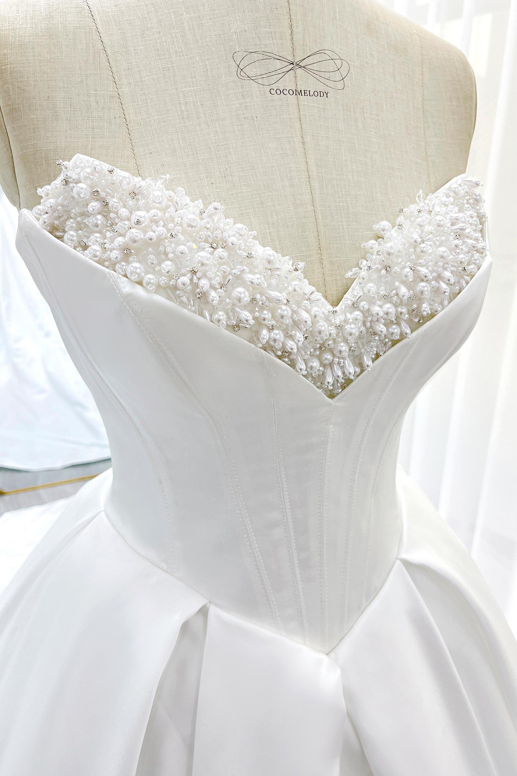 Ball Gown Chapel Train Satin Wedding Dress CW3272 - COCOMELODY