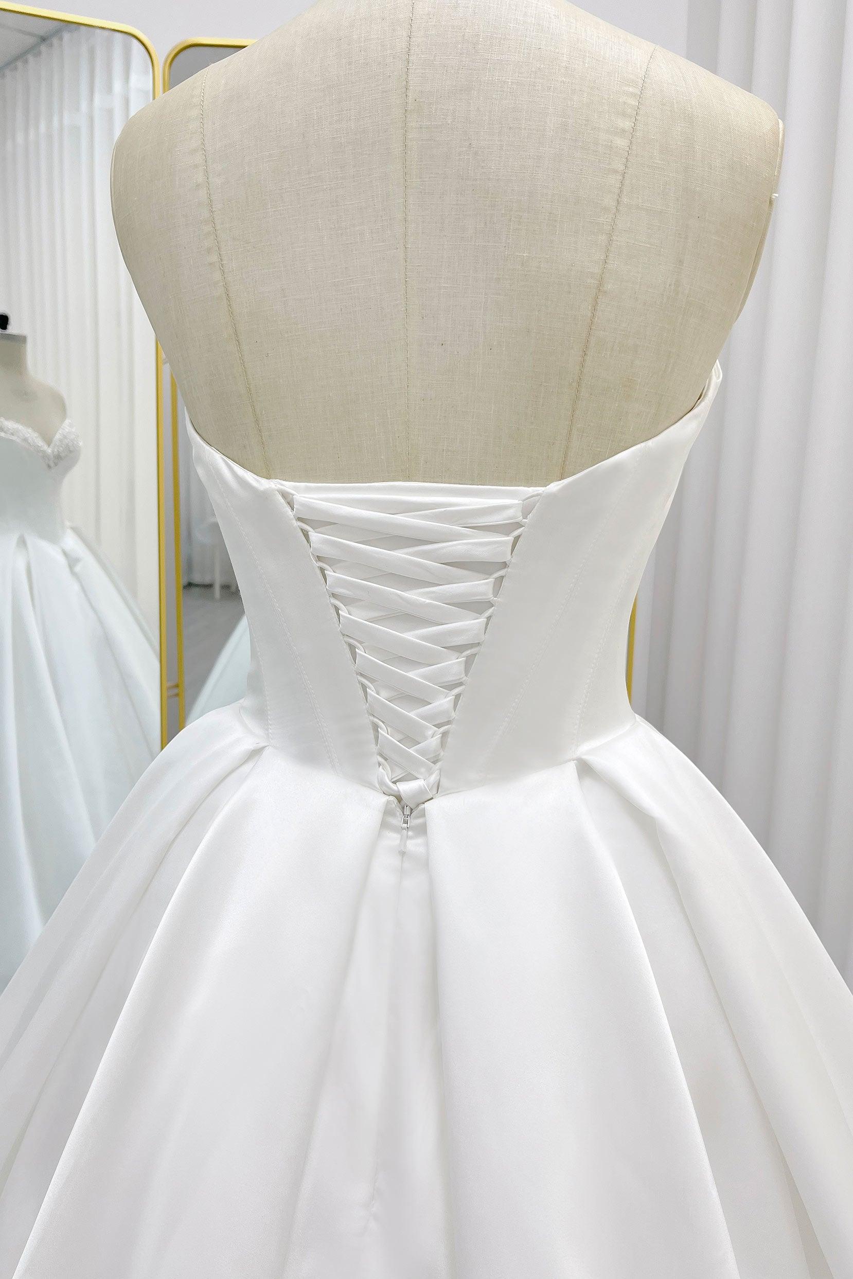 Ball Gown Chapel Train Satin Wedding Dress CW3272 - COCOMELODY