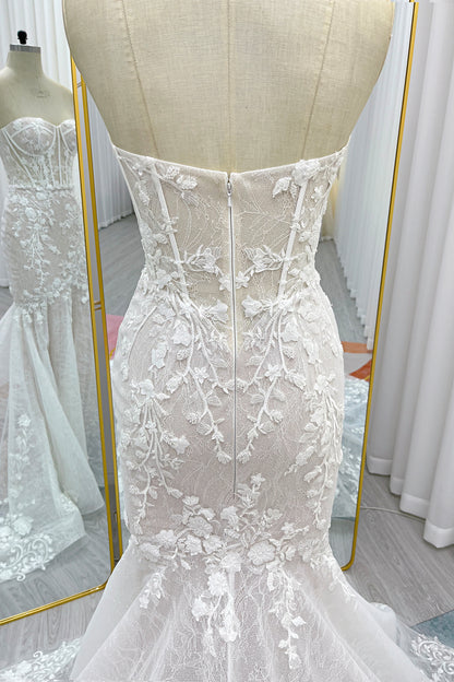 Trumpet-Mermaid Court Train Lace Tulle Wedding Dress CW3275