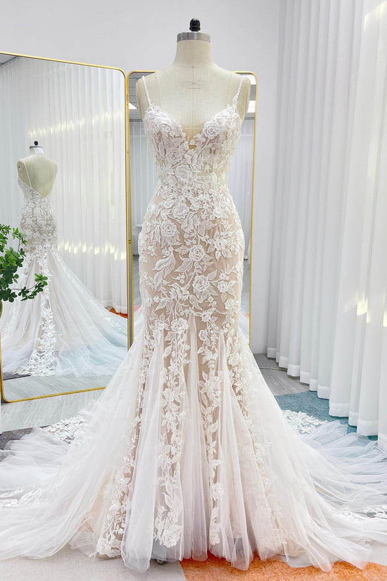 Mermaid Chapel Train Long Sleeves Tulle Lace Beading Bridal Gowns TWA054 main image 1