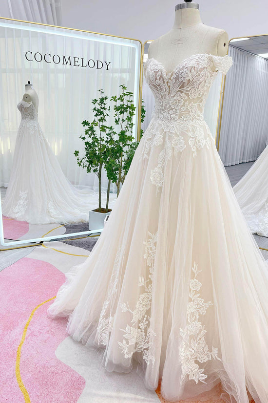 A-Line Square Chapel Train Sleeveless Blue Tulle Wedding Dress WD183 main image 0