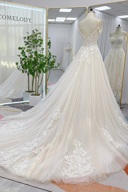 A-Line Chapel Train Lace Tulle Wedding Dress CW3278