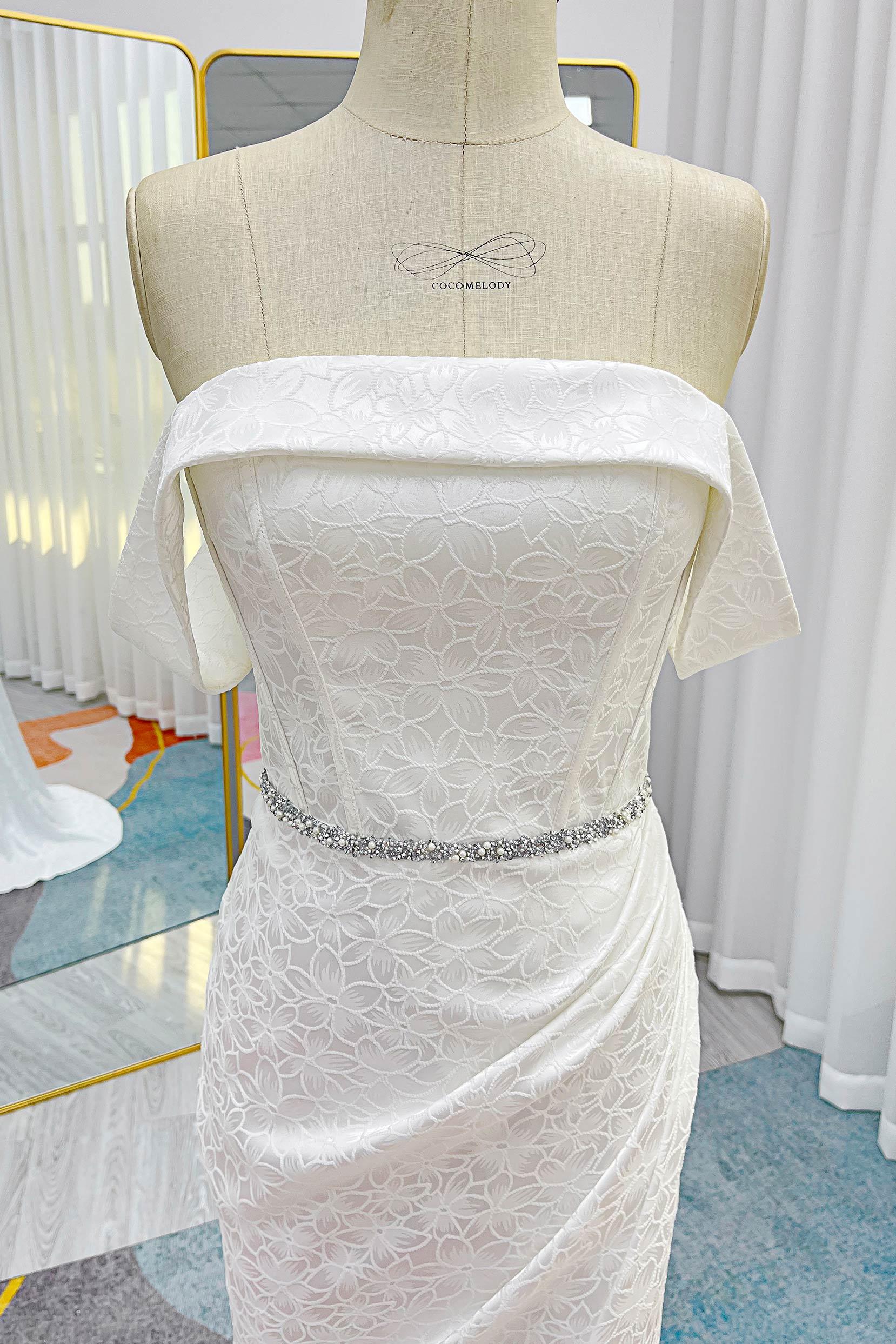 Mermaid Sweep-Brush Train Jacquard Satin Wedding Dress CW3283 - COCOMELODY