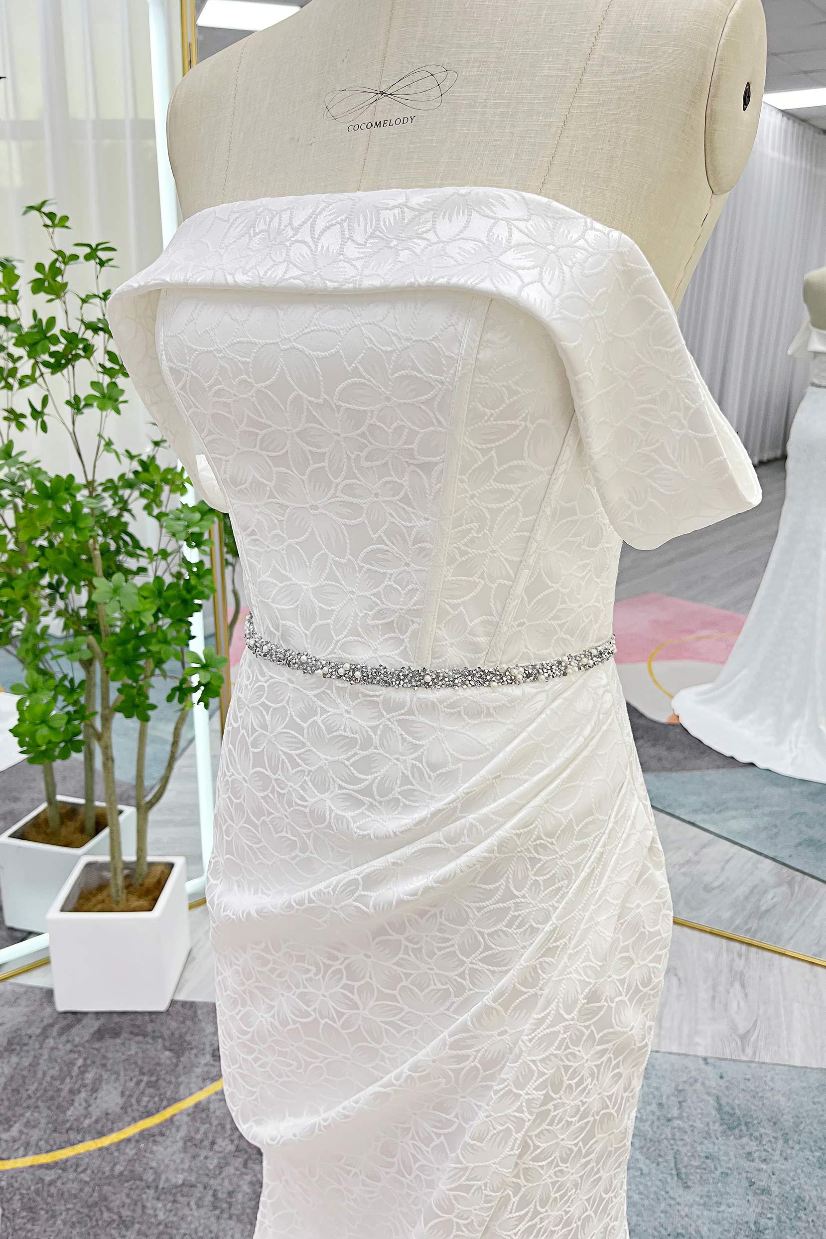 Mermaid Sweep-Brush Train Jacquard Satin Wedding Dress CW3283 - COCOMELODY