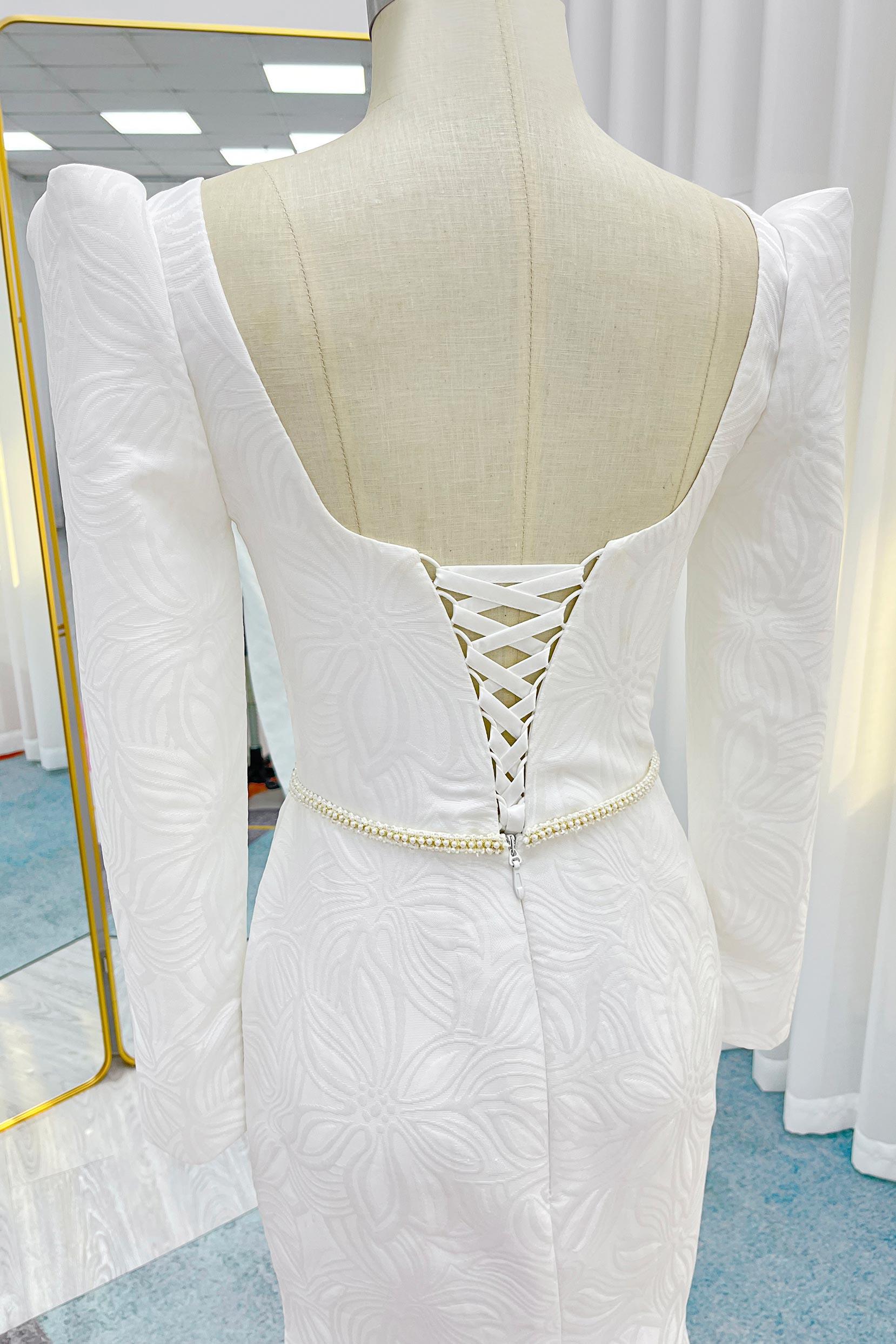 Mermaid Sweep-Brush Train Jacquard Satin Wedding Dress CW3284 - COCOMELODY