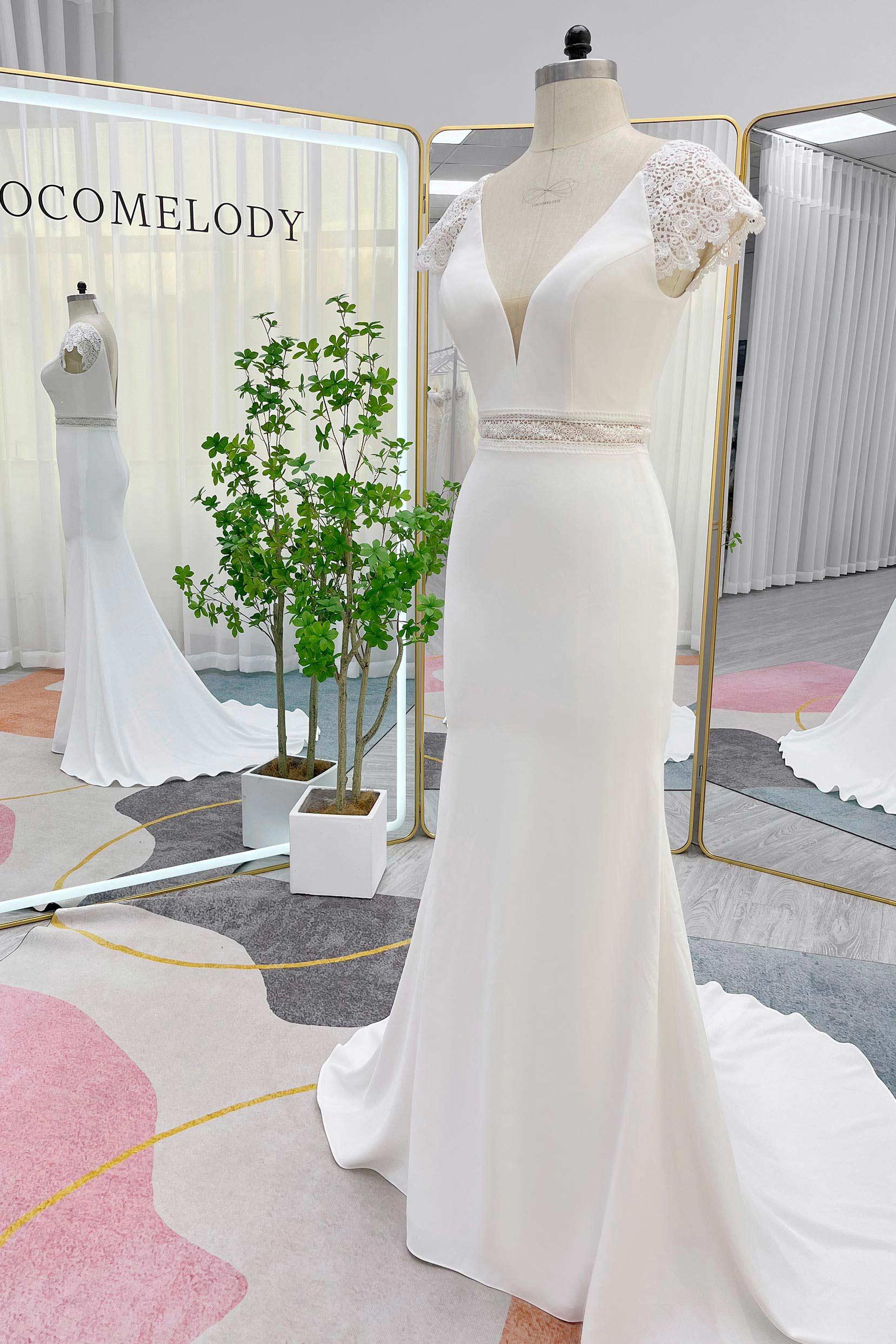 Trumpet-Mermaid Court Train Stretch Satin Wedding Dress CW3288 - COCOMELODY