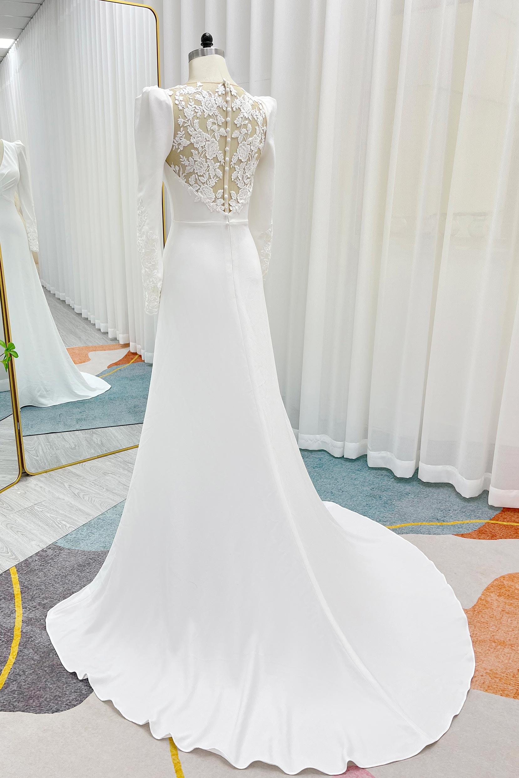 A-Line Court Train Stretch Satin Wedding Dress CW3289 - COCOMELODY