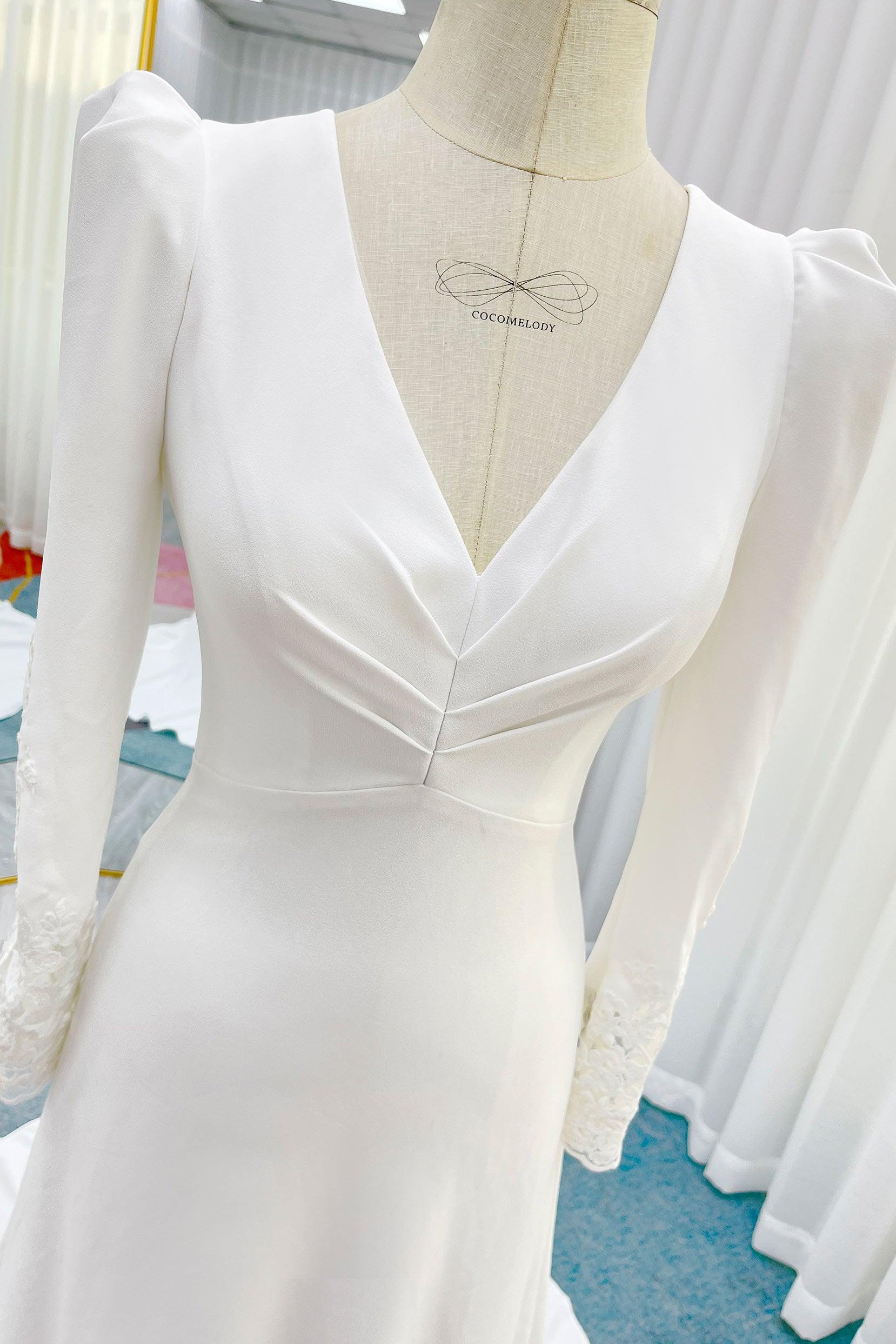 A-Line Court Train Stretch Satin Wedding Dress CW3289 - COCOMELODY