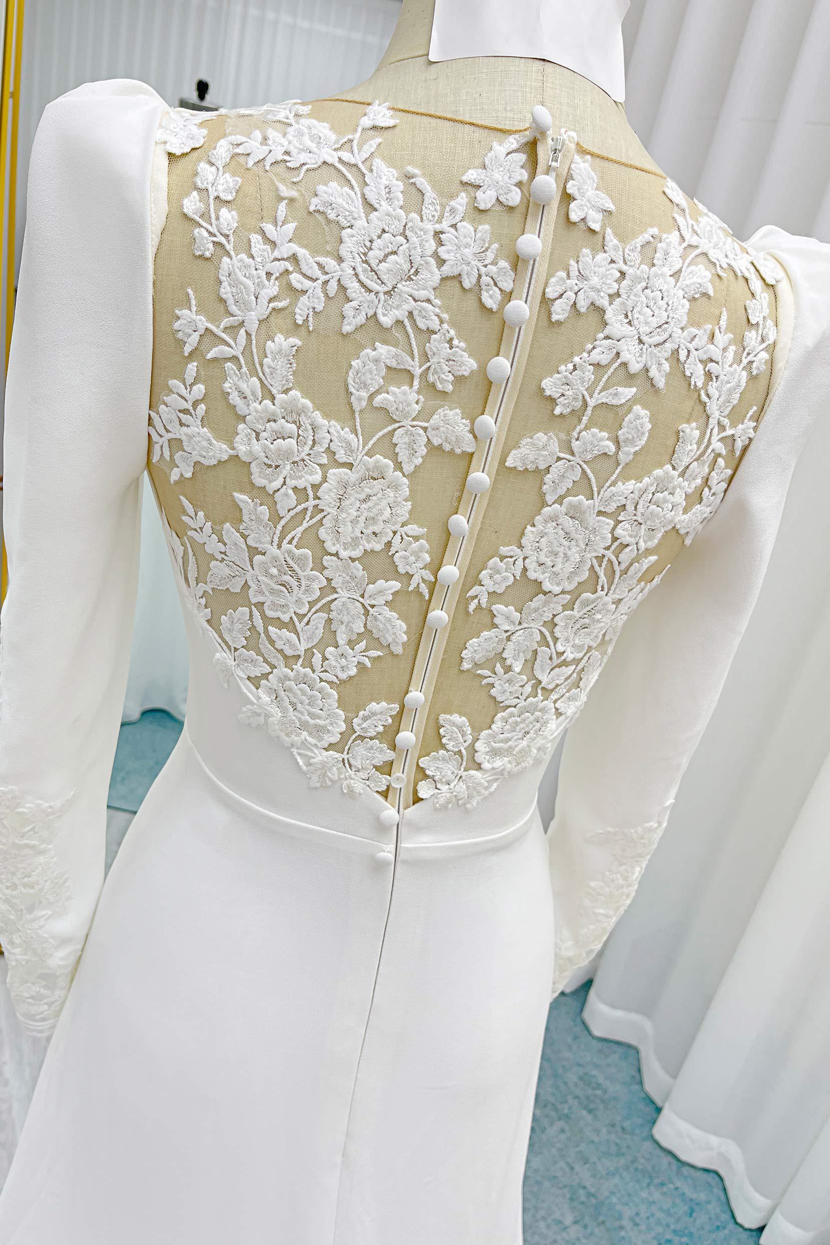 A-Line Court Train Stretch Satin Wedding Dress CW3289 - COCOMELODY