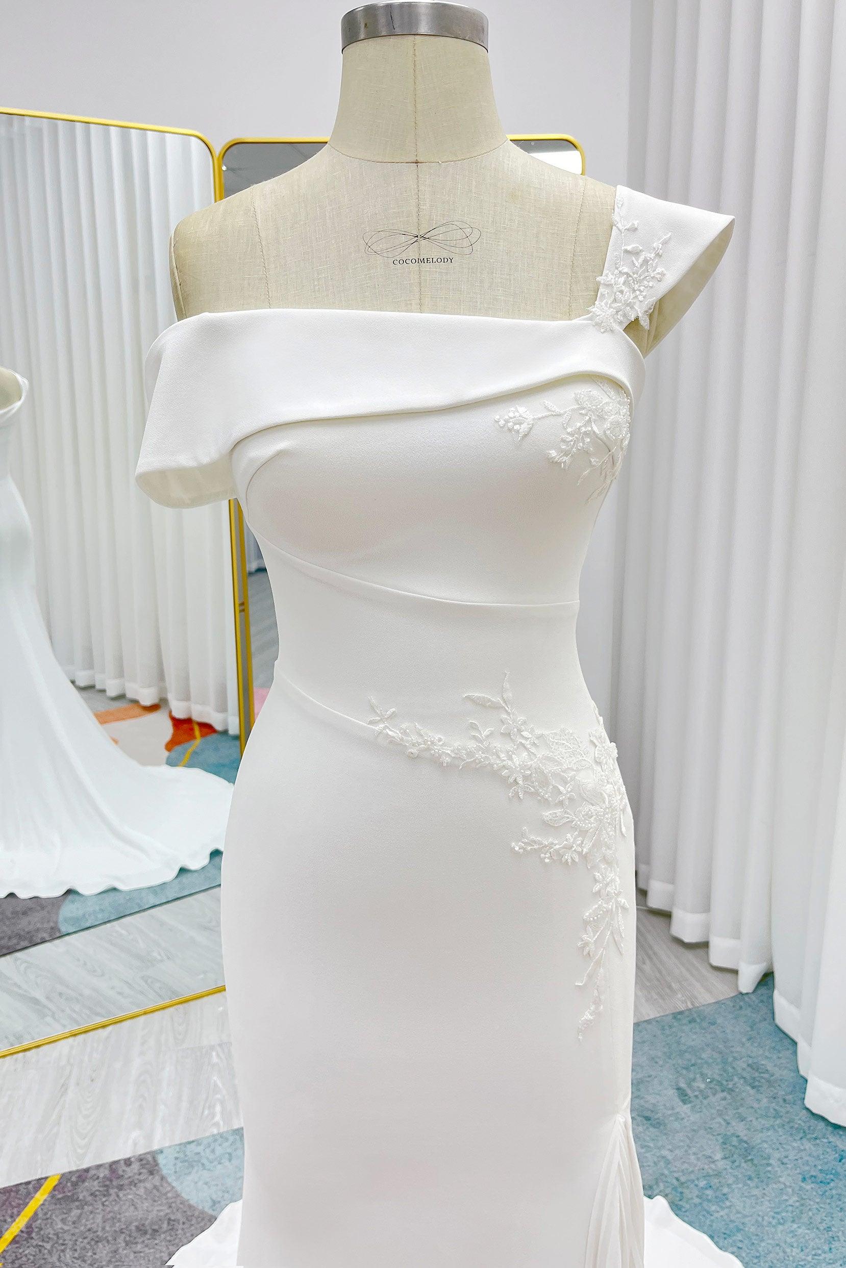 Trumpet-Mermaid Court Train Stretch Satin Wedding Dress CW3290 - COCOMELODY