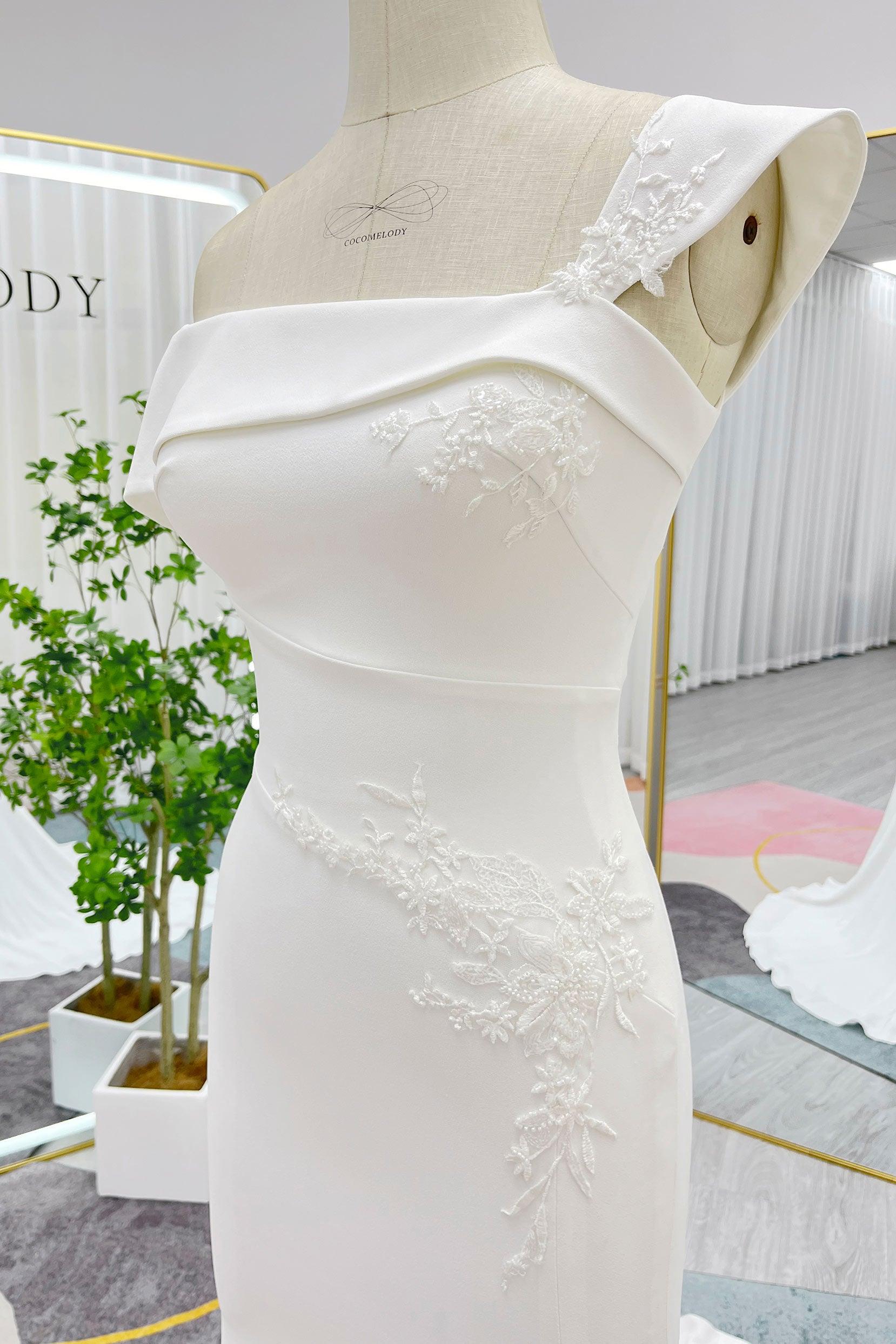 Trumpet-Mermaid Court Train Stretch Satin Wedding Dress CW3290 - COCOMELODY