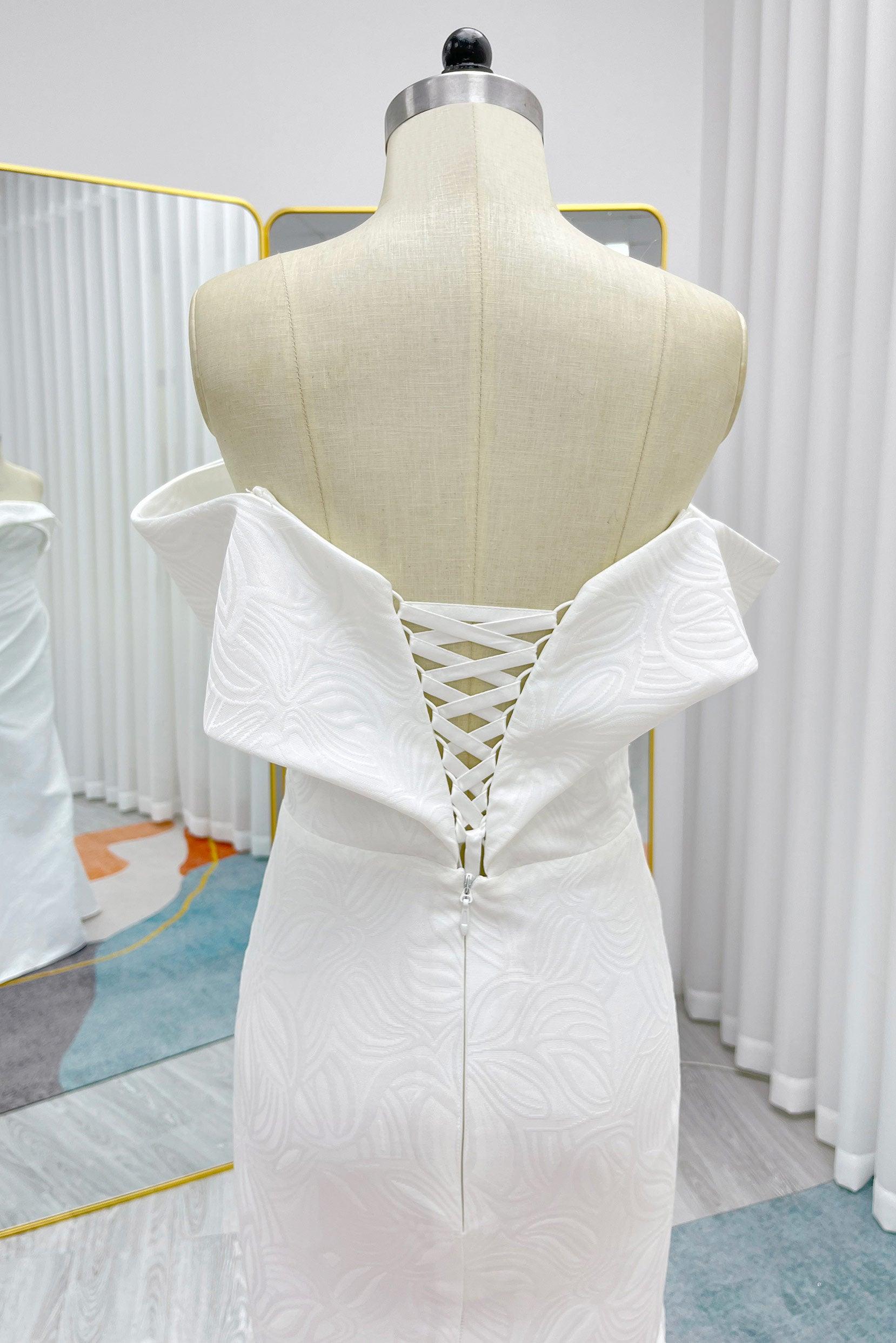 Mermaid Sweep-Brush Train Jacquard Satin Wedding Dress CW3294 - COCOMELODY