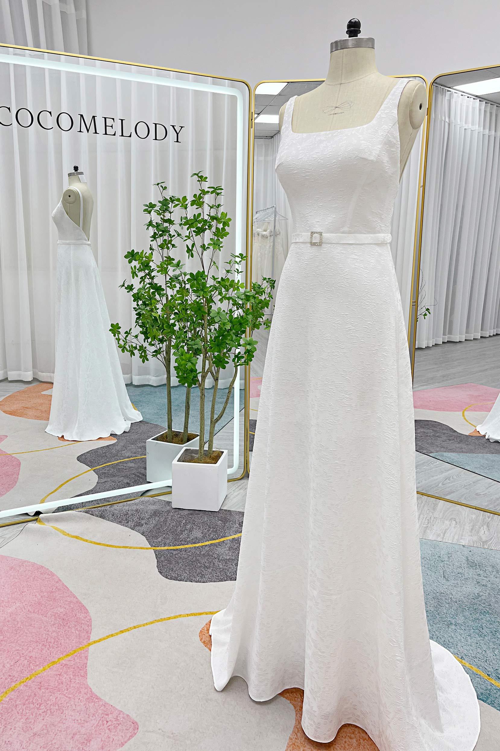 Mermaid Sweep-Brush Train Jacquard Satin Wedding Dress CW3296 - COCOMELODY