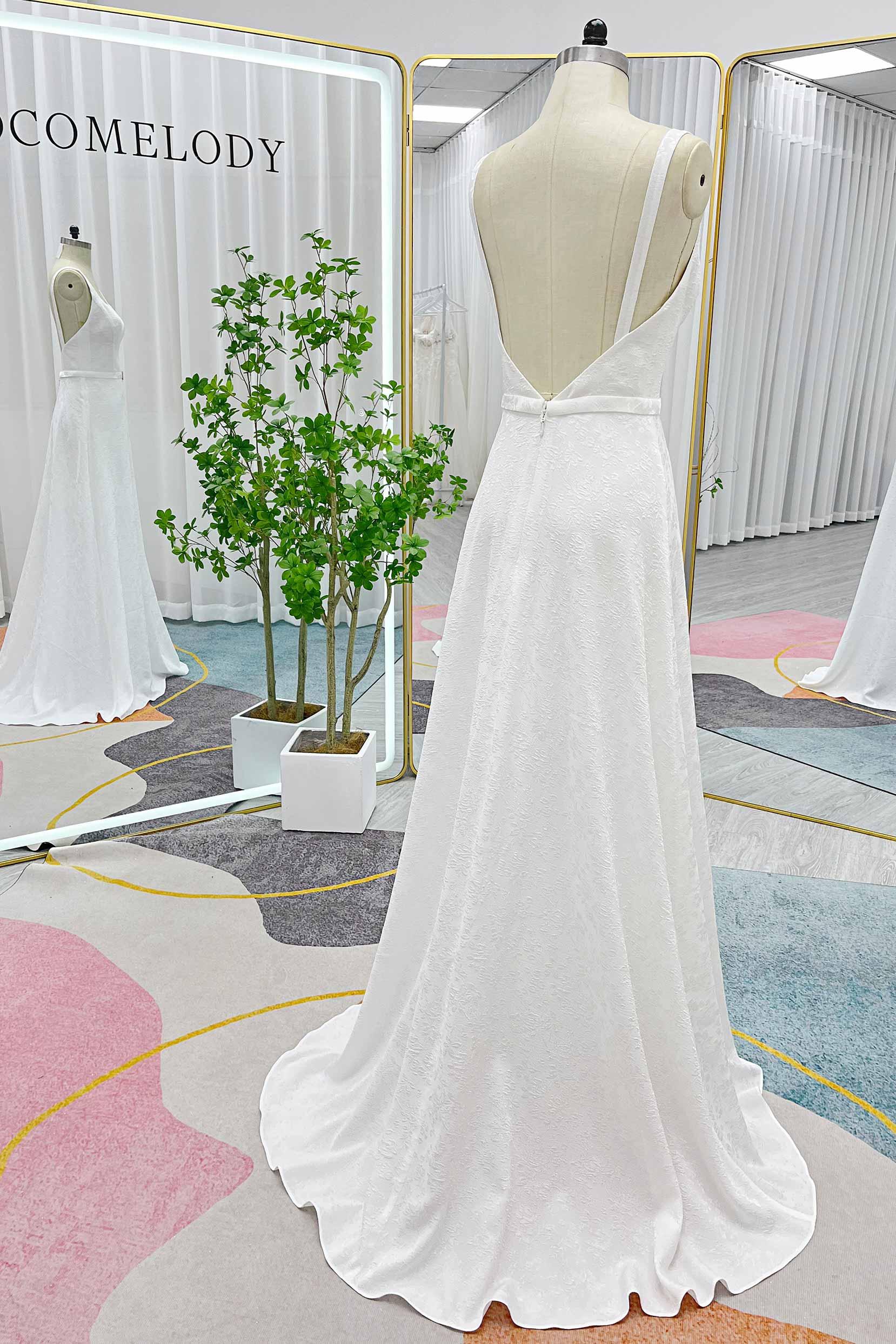 Mermaid Sweep-Brush Train Jacquard Satin Wedding Dress CW3296 - COCOMELODY
