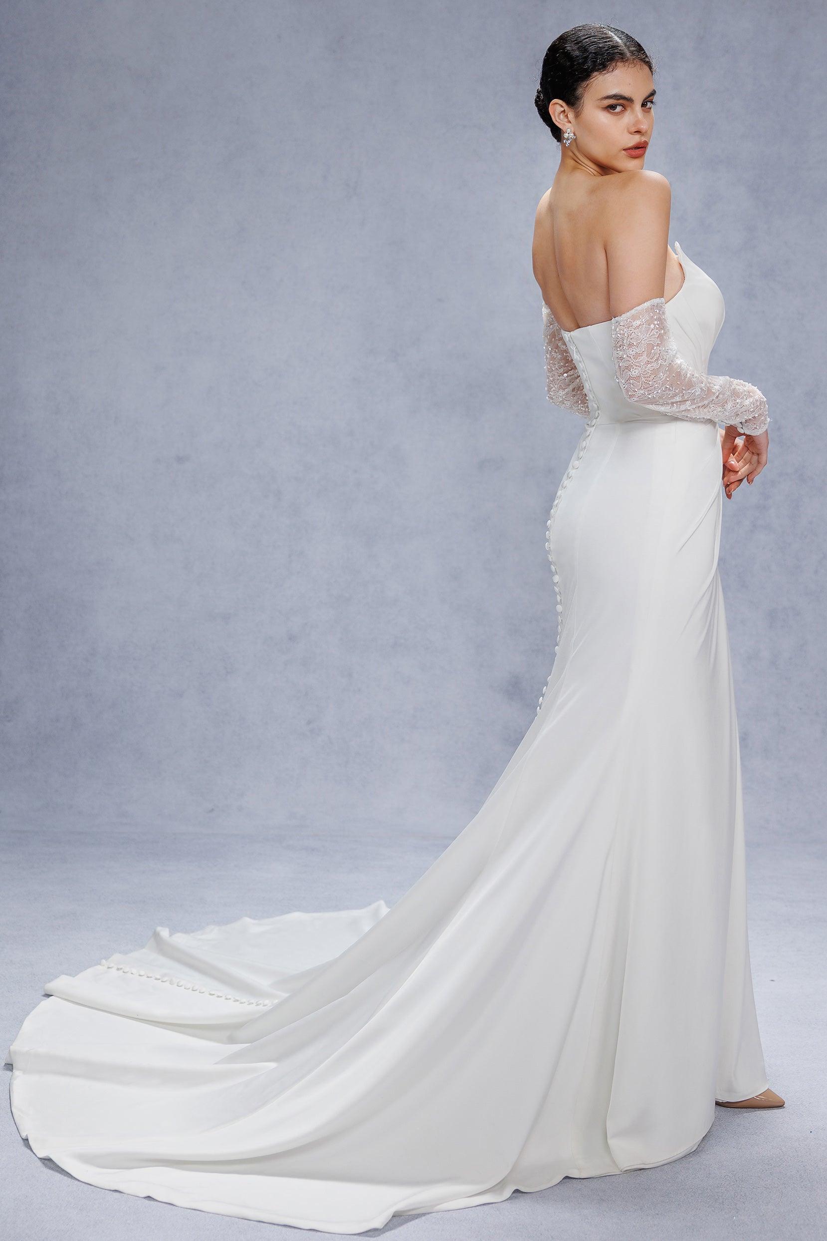 Trumpet-Mermaid Court Train Satin Wedding Dress CW3328 - COCOMELODY
