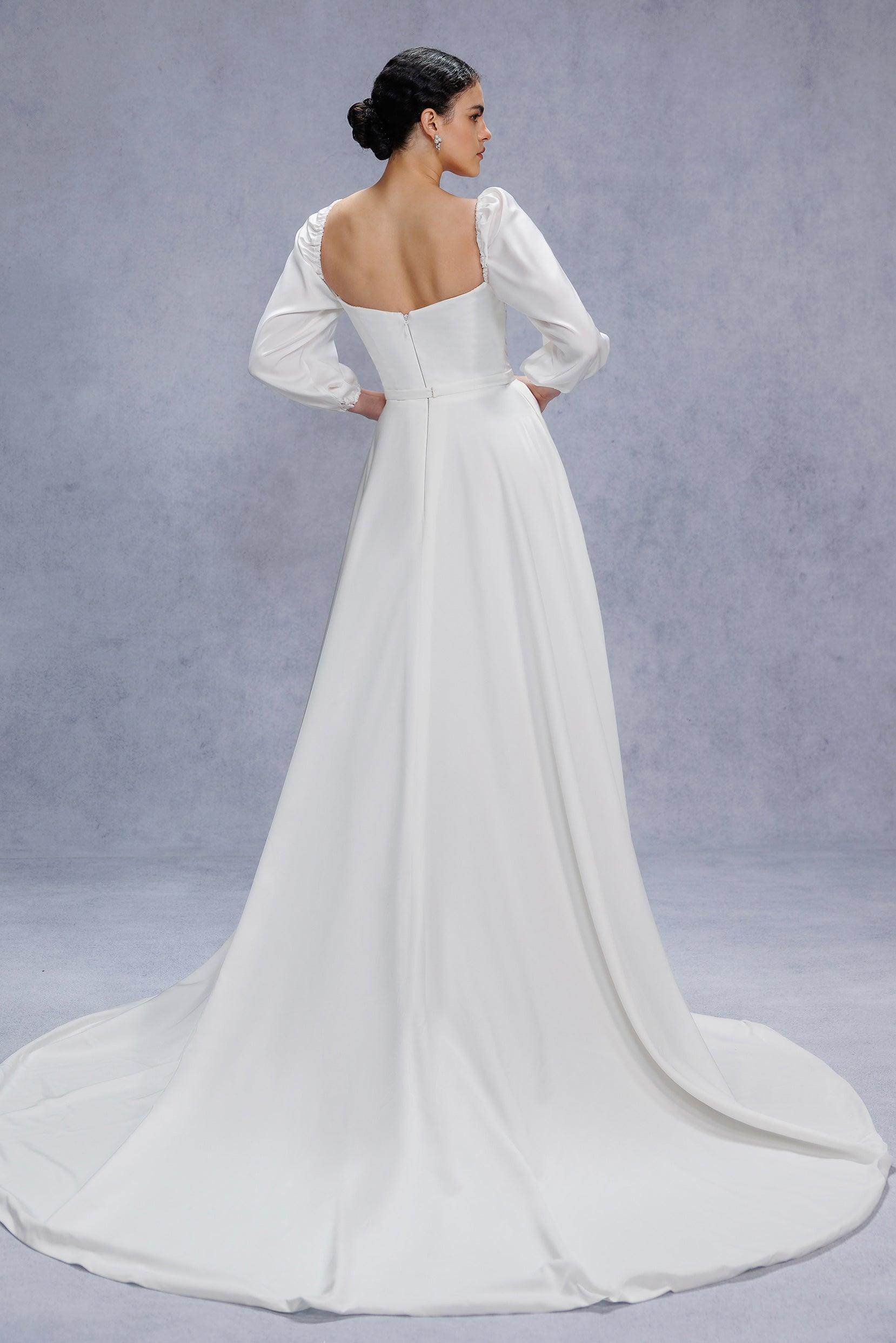 simple a line satin wedding dress Satin Wedding Dress with Pockets,A-line Simple Wedding Dress,WD00424, US2 / White