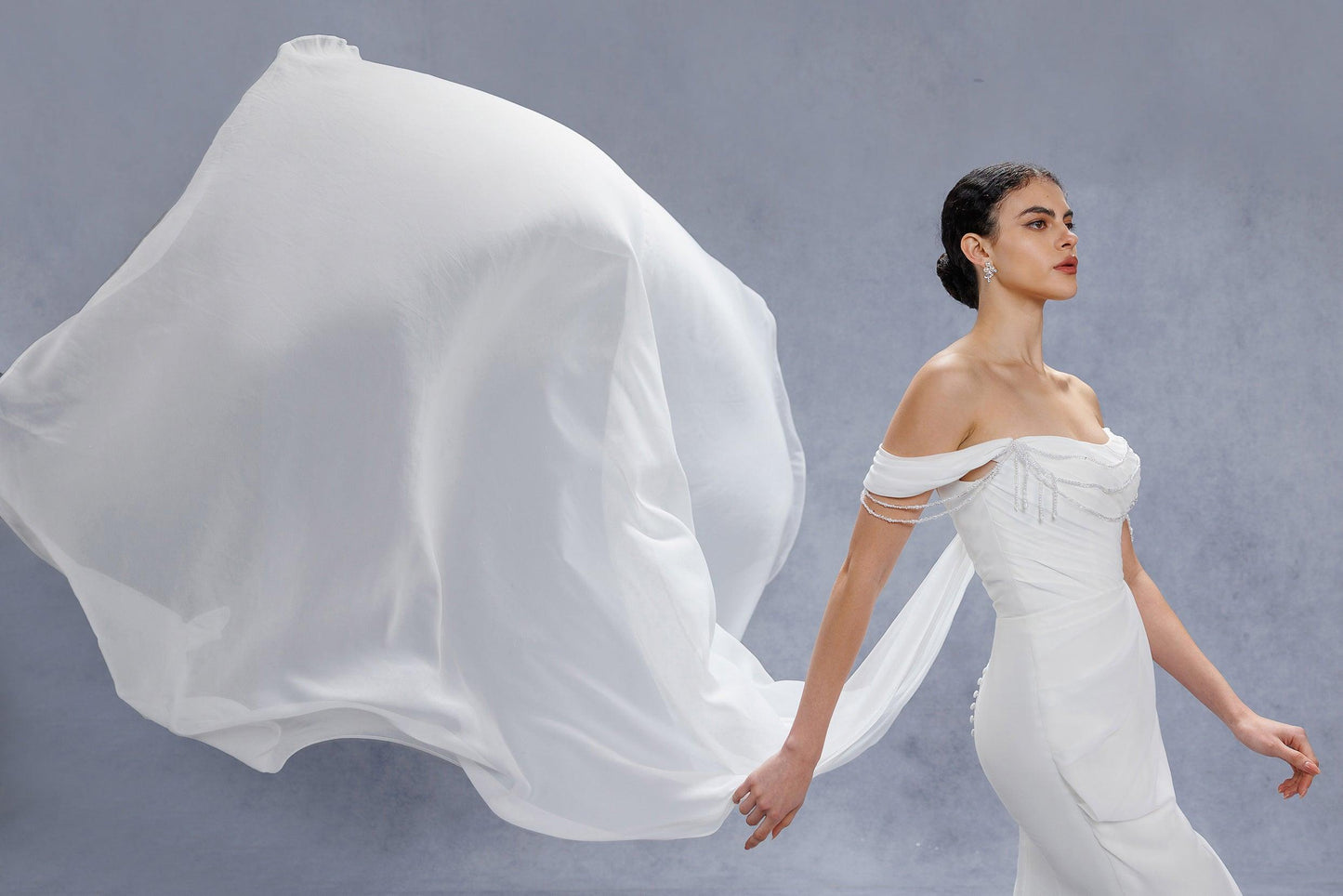 Sheath-Column Chapel Train Chiffon Wedding Dress CW3330 - COCOMELODY