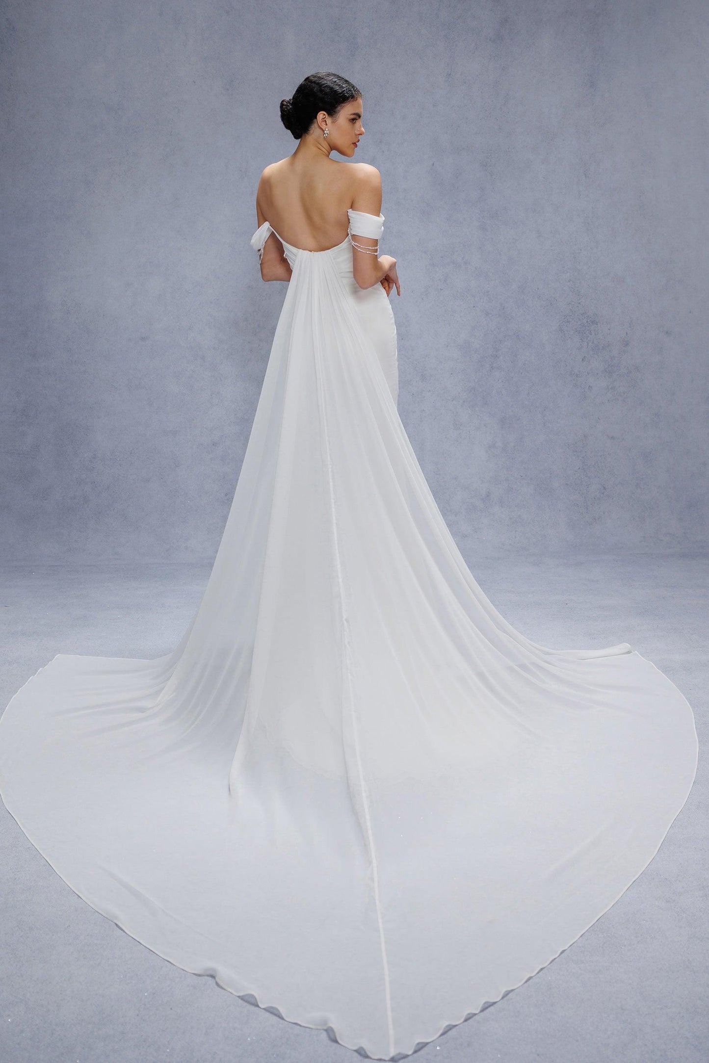 Sheath-Column Chapel Train Chiffon Wedding Dress CW3330 - COCOMELODY