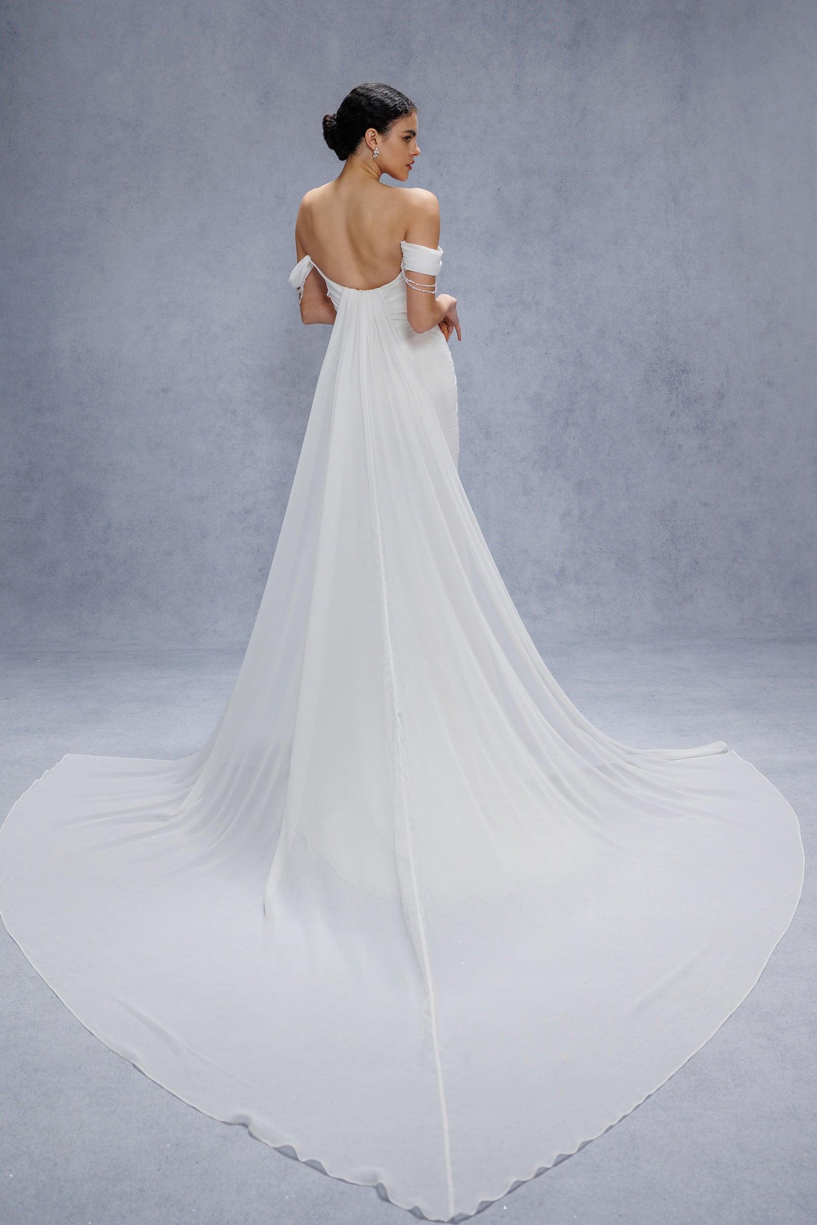 Sheath-Column Chapel Train Chiffon Wedding Dress CW3330 - COCOMELODY