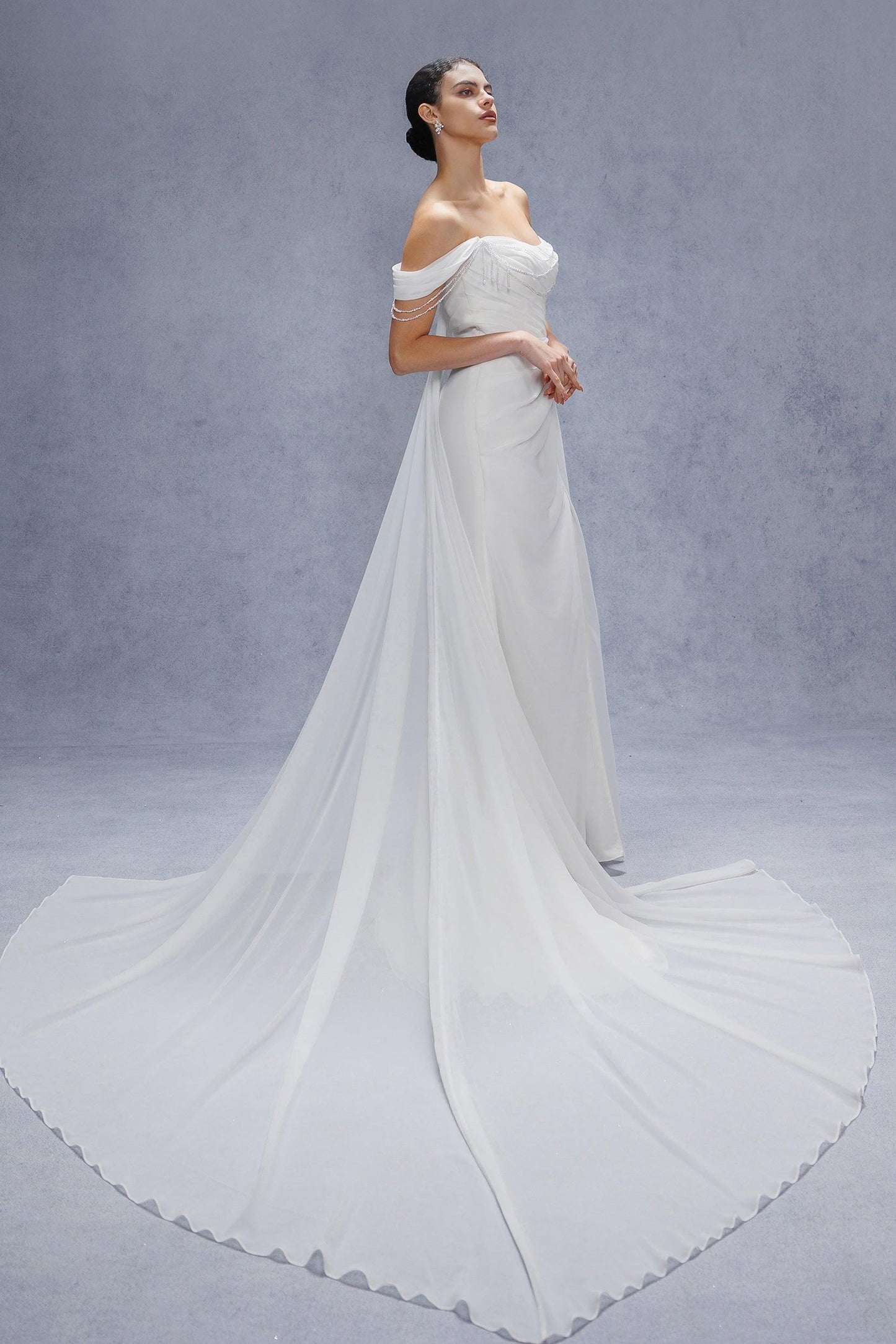 Sheath-Column Chapel Train Chiffon Wedding Dress CW3330 - COCOMELODY