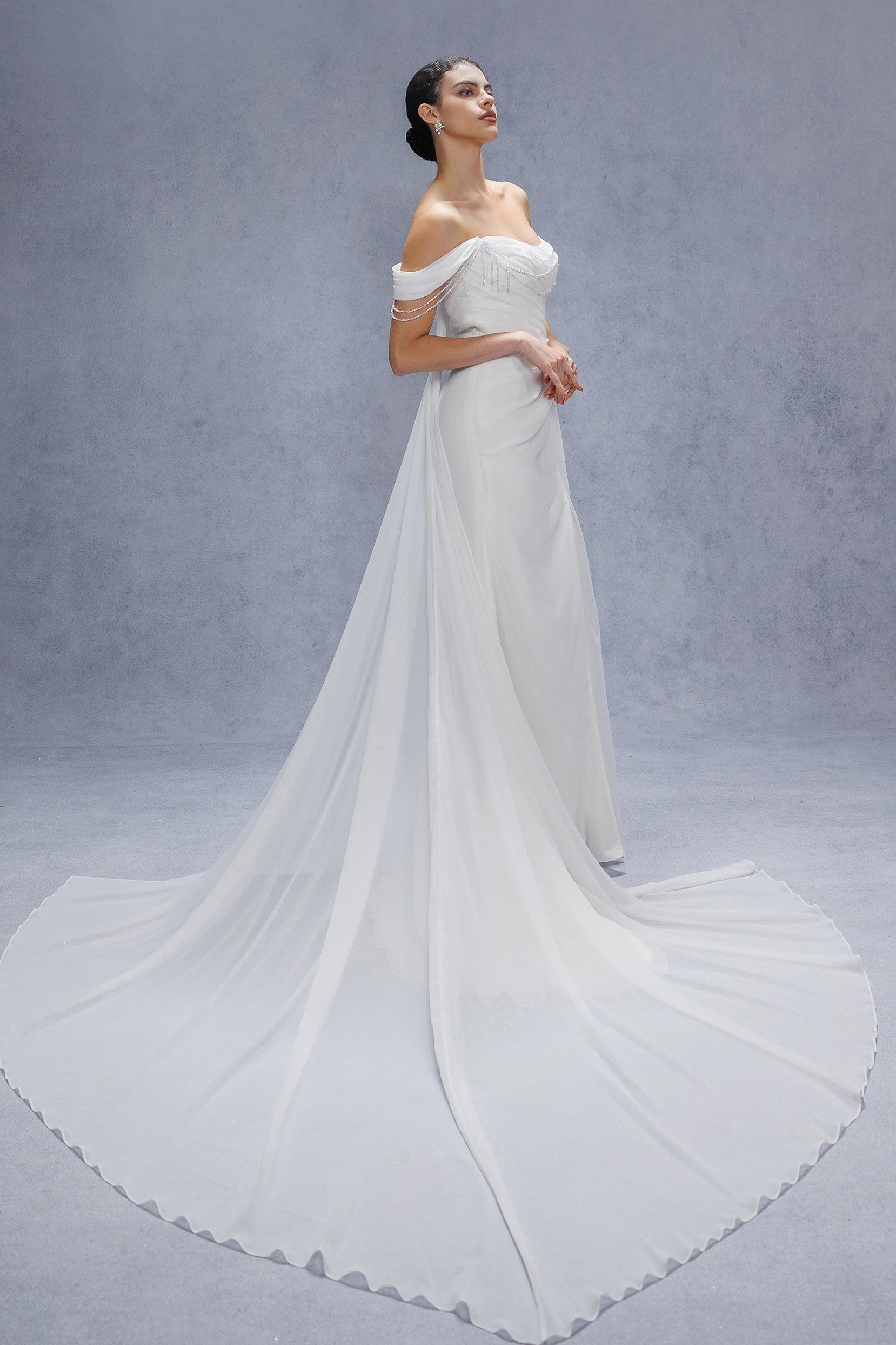 Sheath-Column Chapel Train Chiffon Wedding Dress CW3330 - COCOMELODY