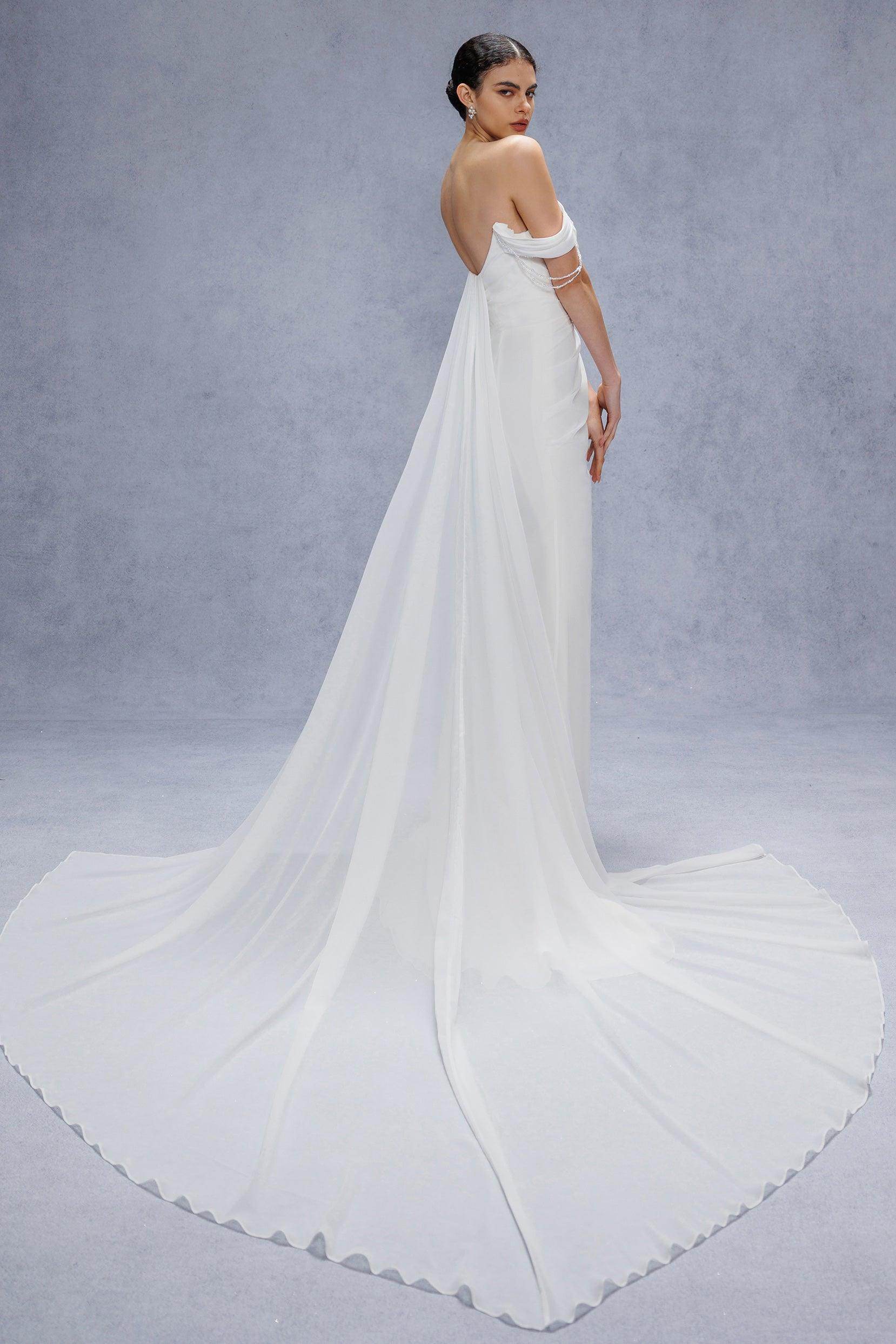 COCOMELODY Sheath-Column Chapel Train Chiffon Beach Wedding Dresses CW3330, 45 Days / Ivory / US12-UK14-EUR42 COCOMELODY Sheath-Column Chapel Train Chiffon Beach Wedding Dresses CW3330, 45 Days / Ivory / US12-UK14-EUR42