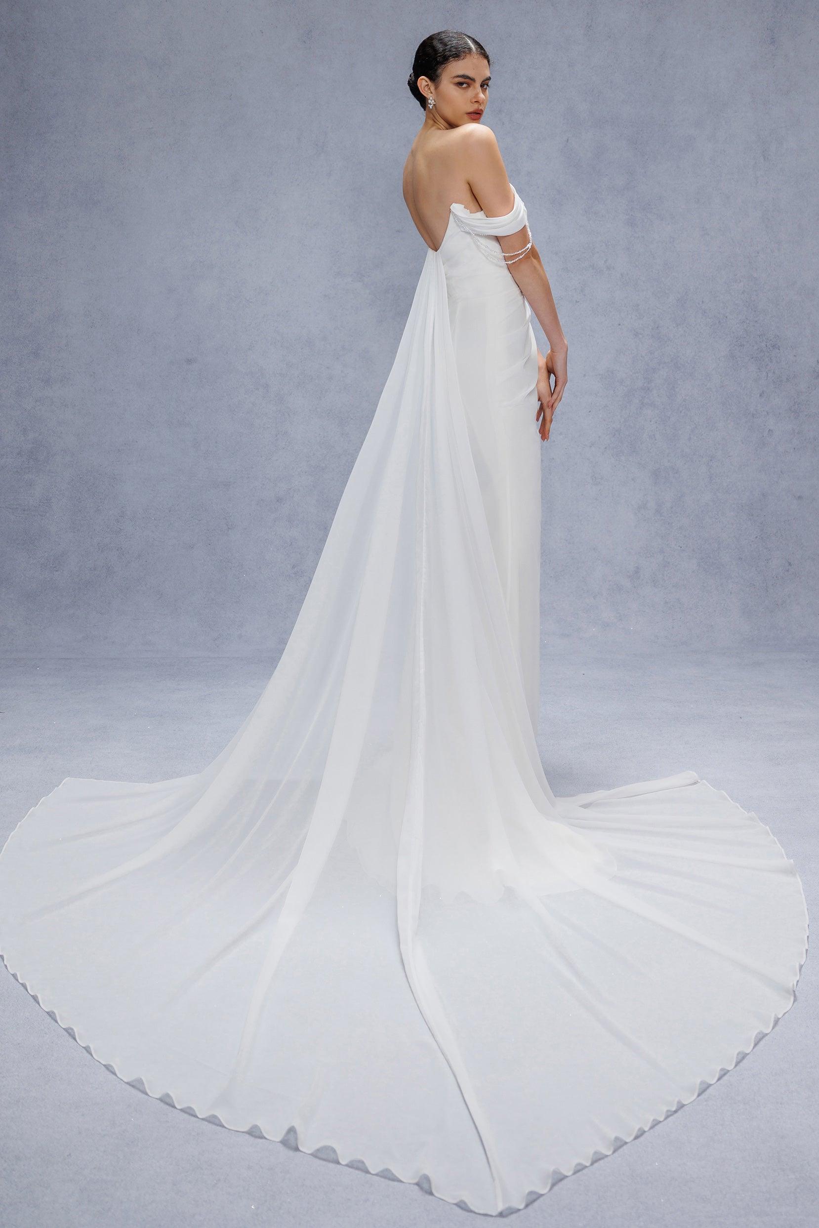 Sheath-Column Chapel Train Chiffon Wedding Dress CW3330 - COCOMELODY