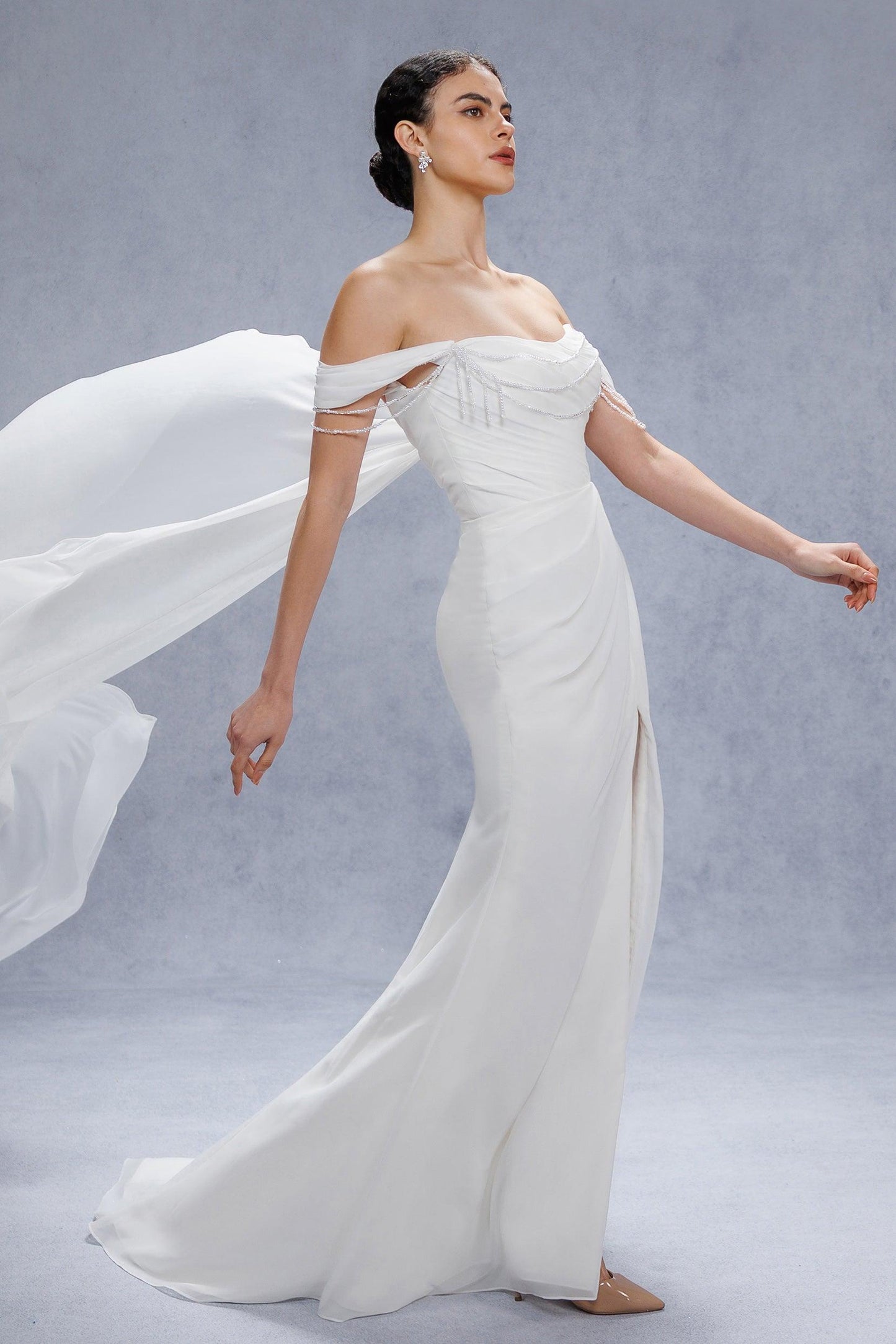 Sheath-Column Chapel Train Chiffon Wedding Dress CW3330 - COCOMELODY