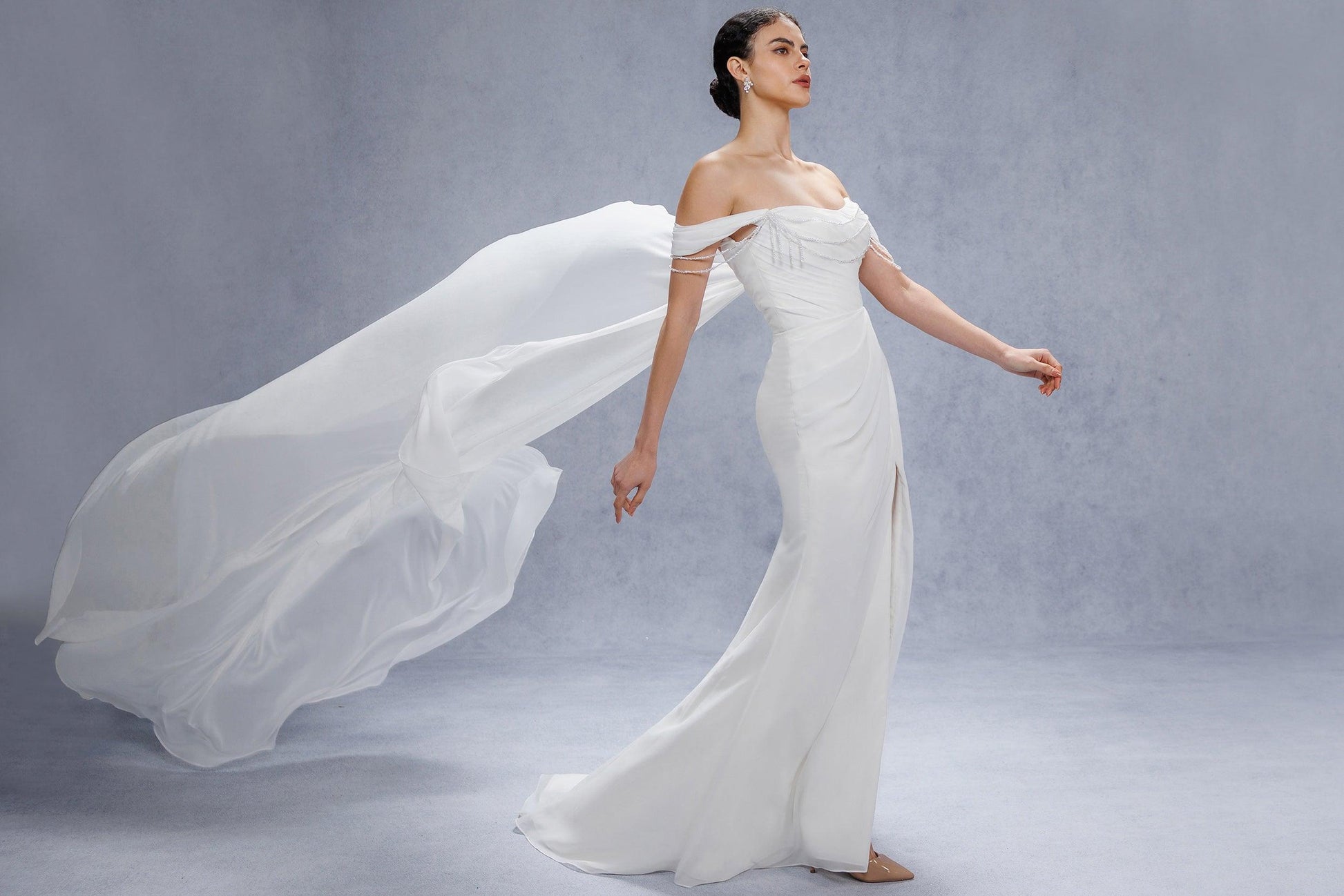 Sheath-Column Chapel Train Chiffon Wedding Dress CW3330 - COCOMELODY
