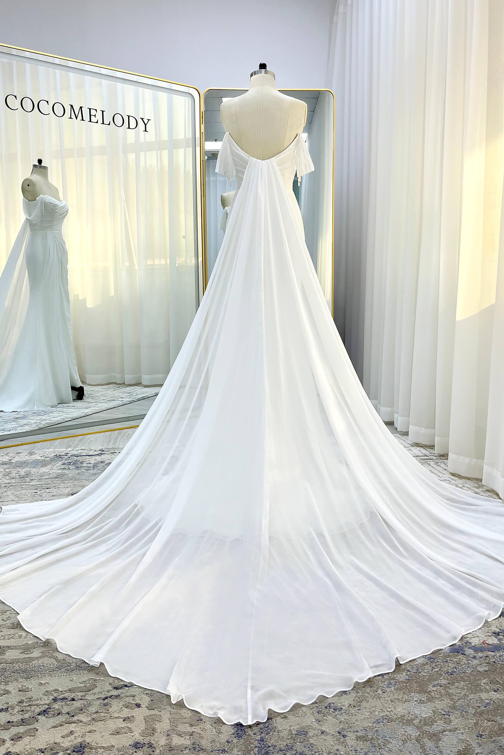 Sheath-Column Chapel Train Chiffon Wedding Dress CW3330 - COCOMELODY