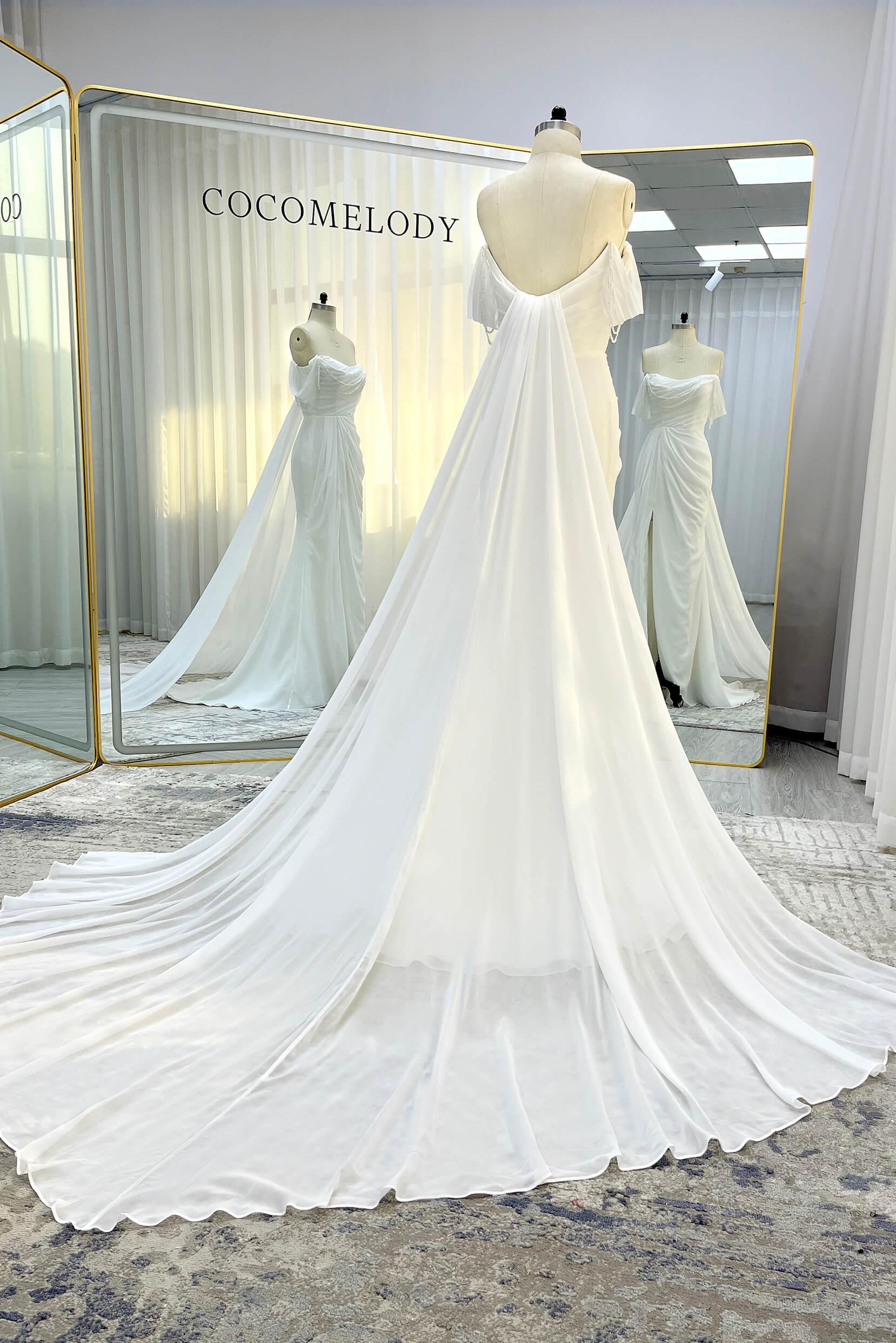 Sheath-Column Chapel Train Chiffon Wedding Dress CW3330 - COCOMELODY