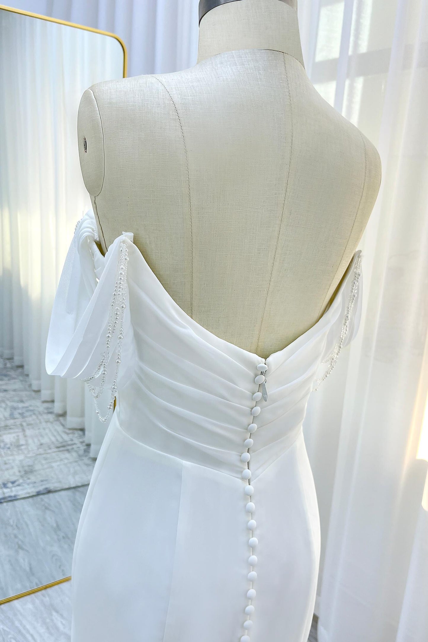 Sheath-Column Chapel Train Chiffon Wedding Dress CW3330 - COCOMELODY
