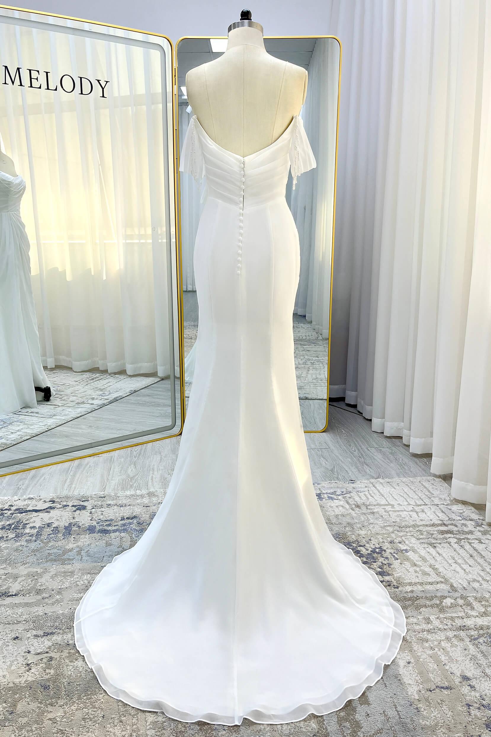 Sheath-Column Chapel Train Chiffon Wedding Dress CW3330 - COCOMELODY