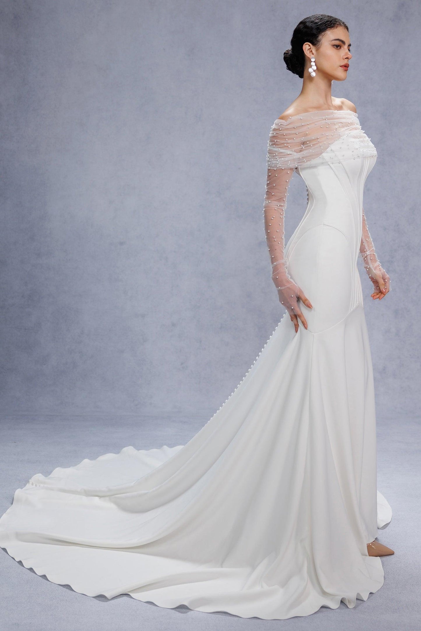 Trumpet-Mermaid Court Train Stretch Satin Wedding Dress CW3332 - COCOMELODY