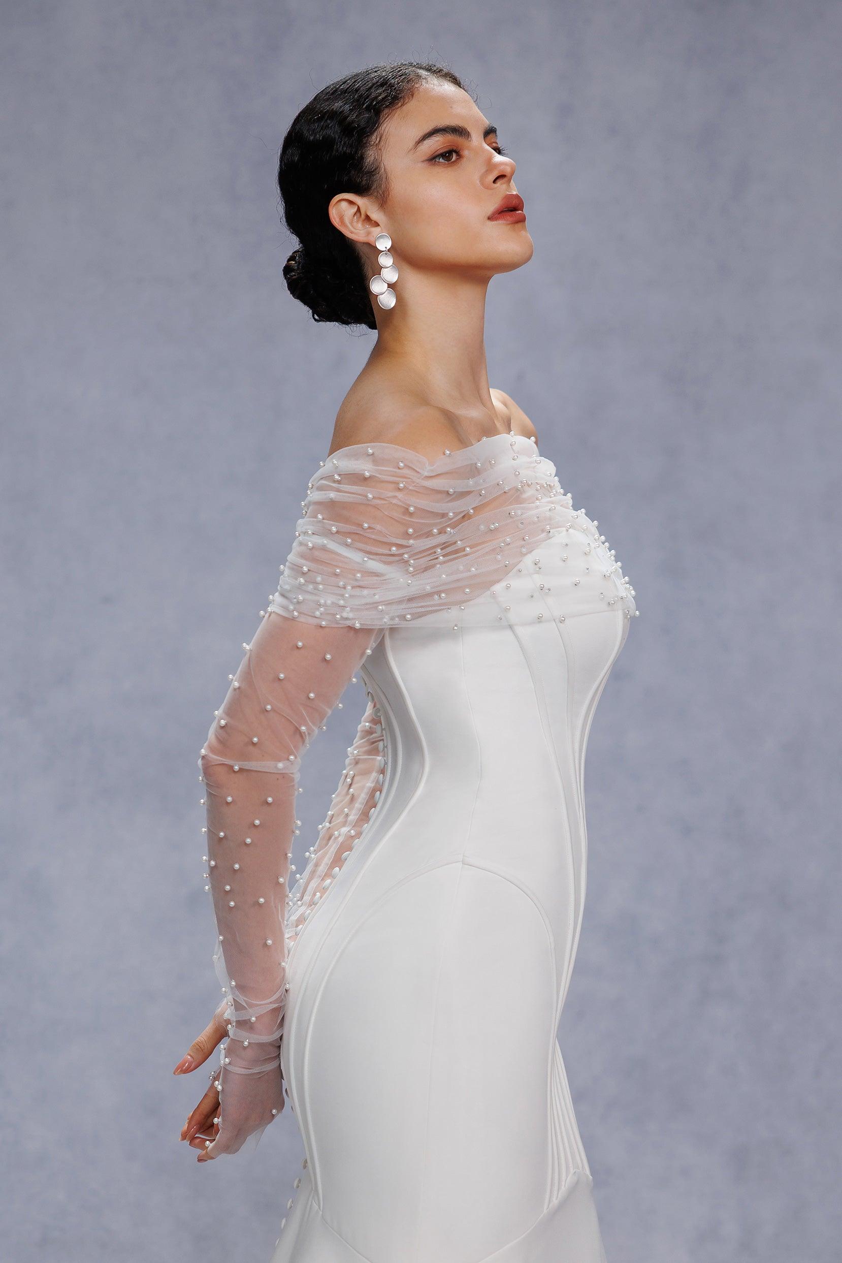 Trumpet-Mermaid Court Train Stretch Satin Wedding Dress CW3332 - COCOMELODY