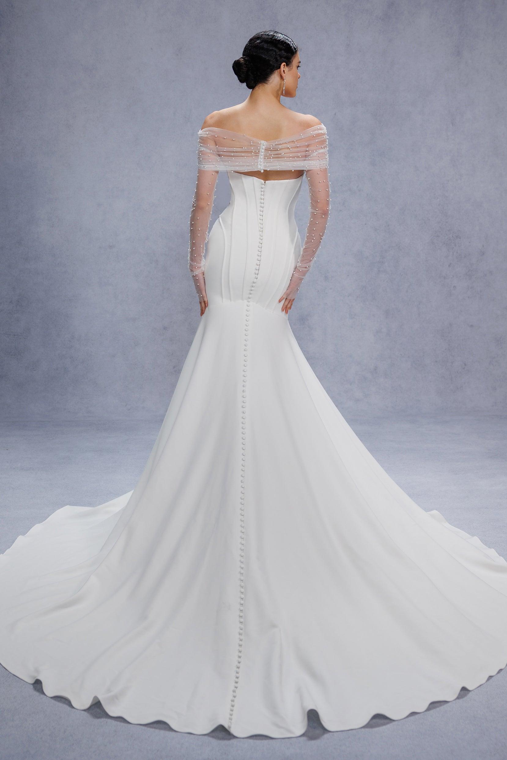 Trumpet-Mermaid Court Train Stretch Satin Wedding Dress CW3332 - COCOMELODY