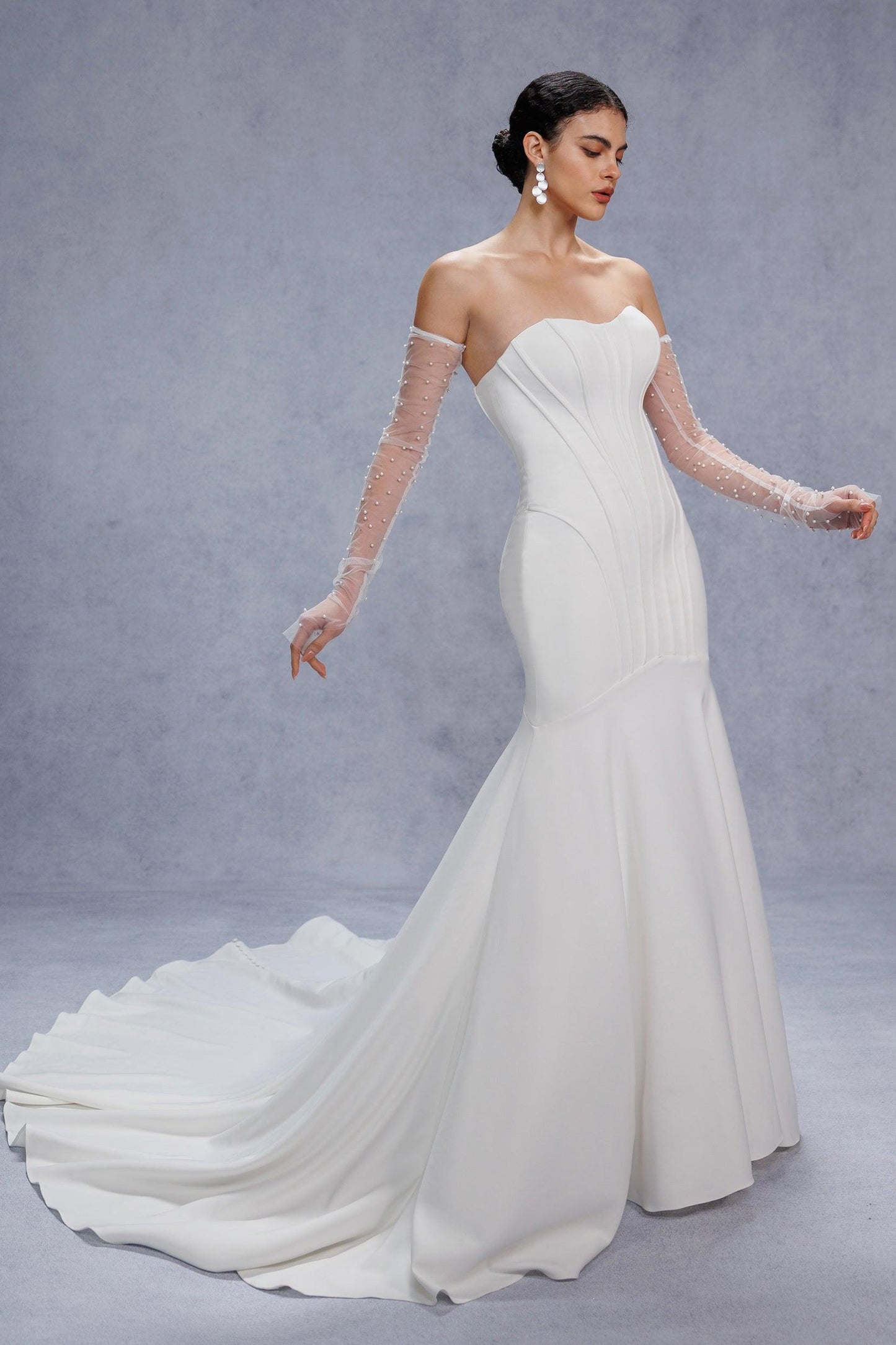 Trumpet-Mermaid Court Train Stretch Satin Wedding Dress CW3332 - COCOMELODY