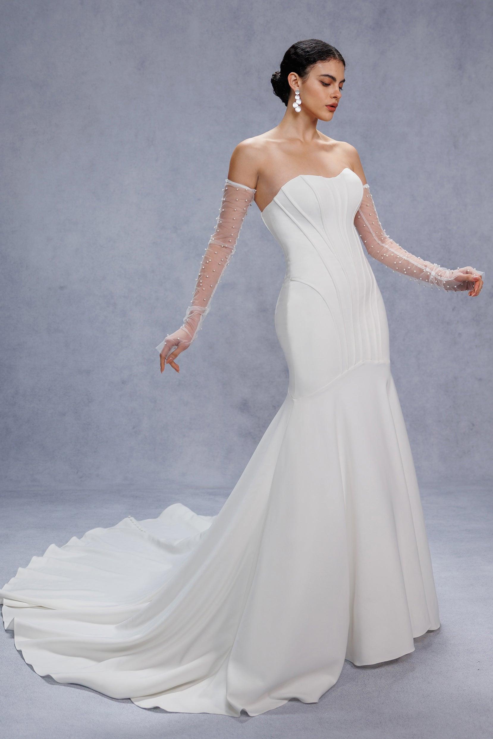 Trumpet-Mermaid Court Train Stretch Satin Wedding Dress CW3332 - COCOMELODY
