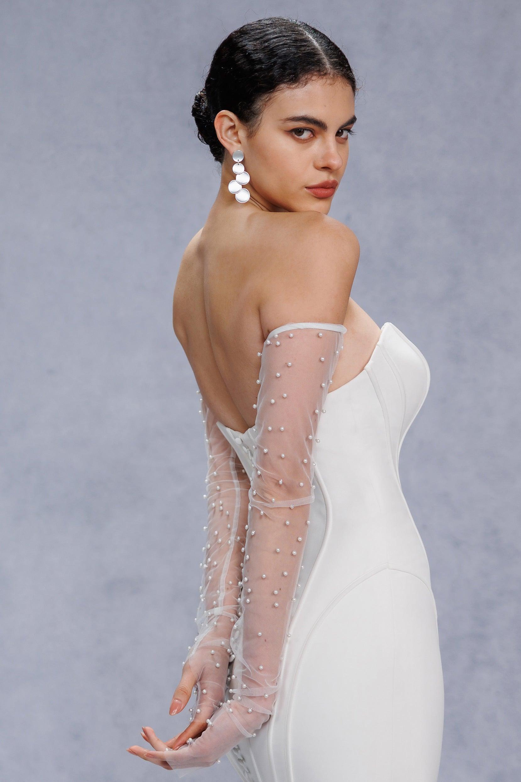 Trumpet-Mermaid Court Train Stretch Satin Wedding Dress CW3332 - COCOMELODY