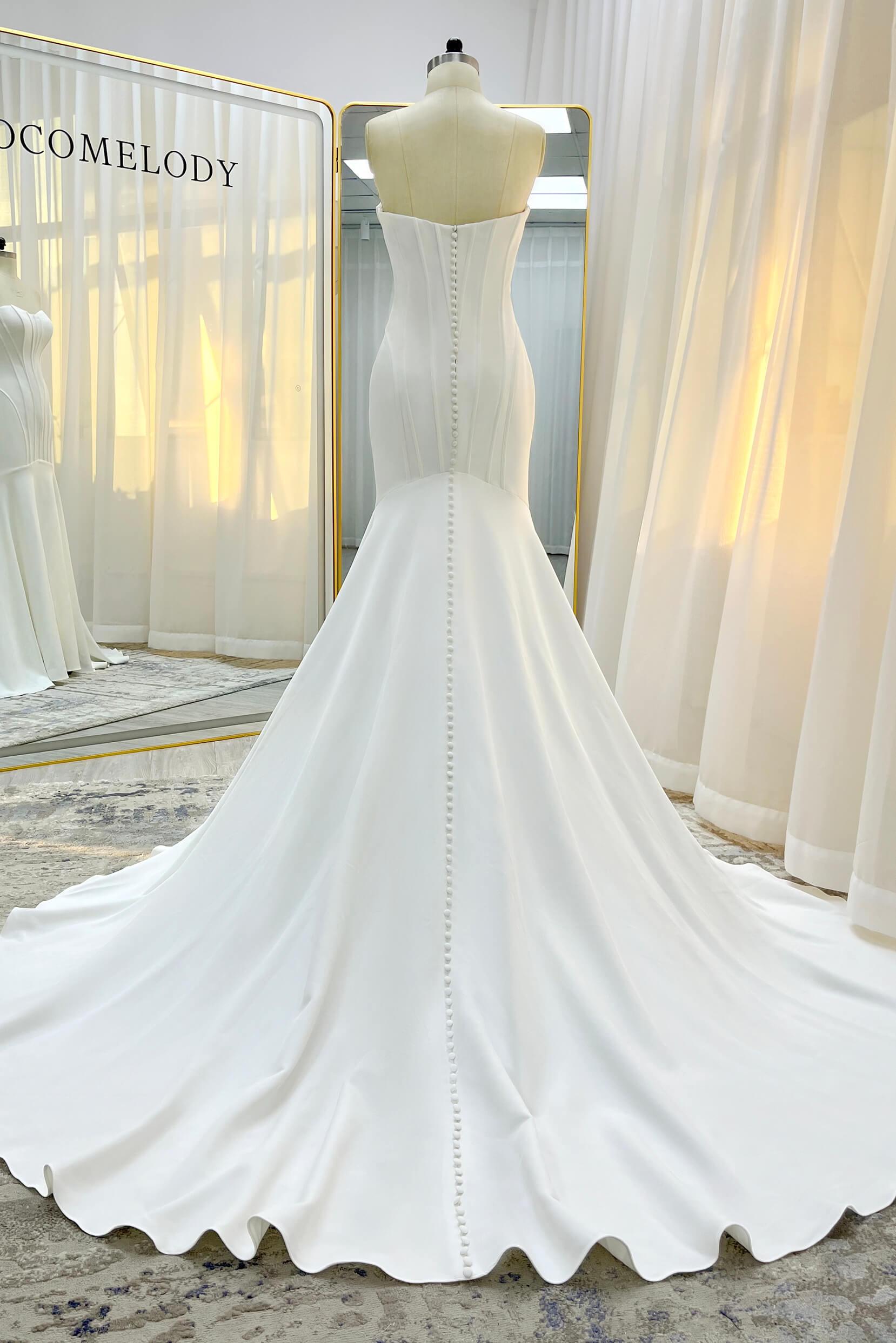 Trumpet-Mermaid Court Train Stretch Satin Wedding Dress CW3332 - COCOMELODY
