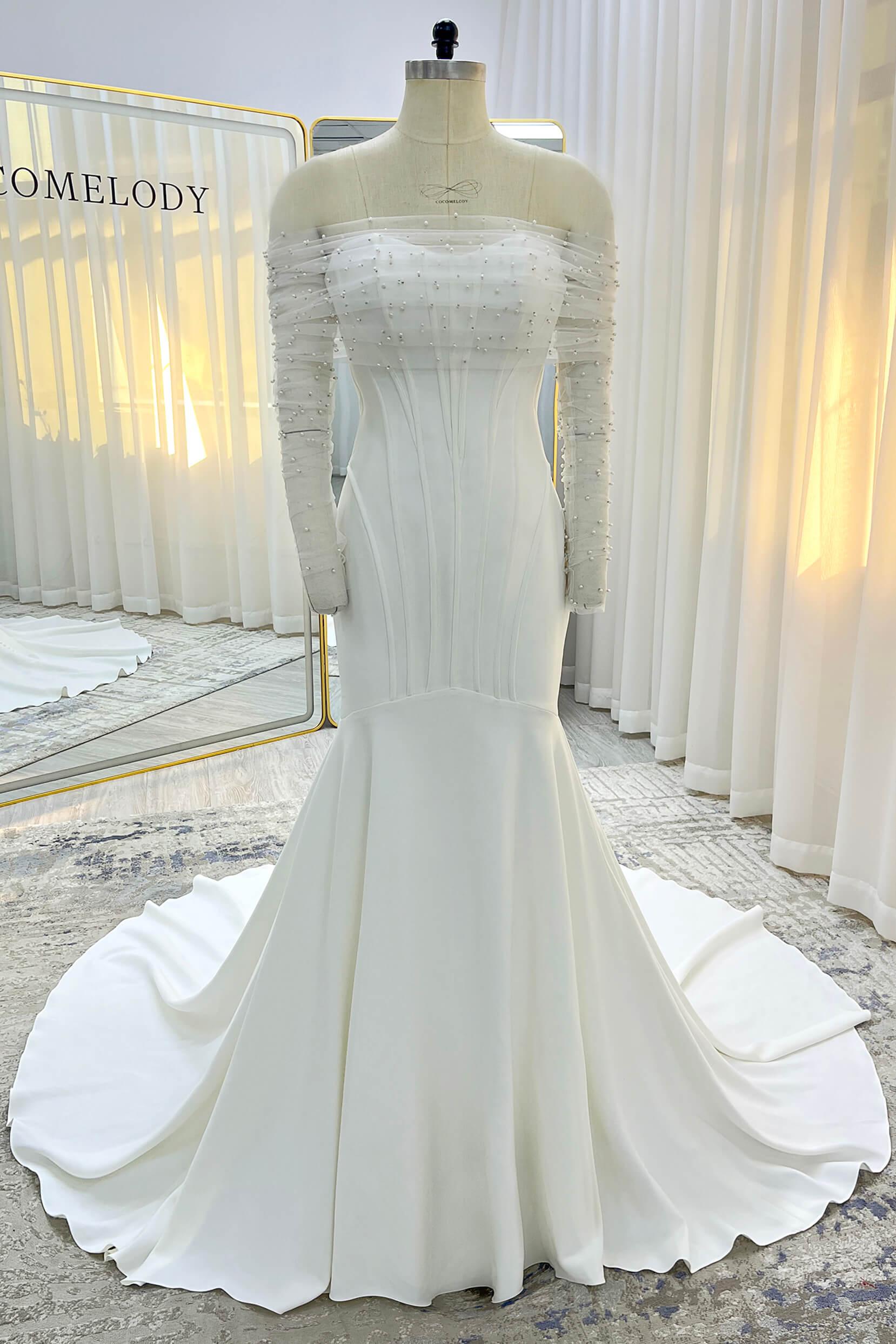 Trumpet-Mermaid Court Train Stretch Satin Wedding Dress CW3332 - COCOMELODY