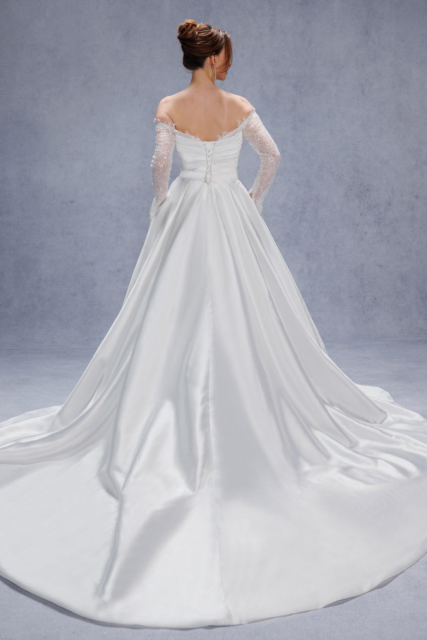A-Line Court Train Mikado Lace Wedding Dress CW3335 - COCOMELODY