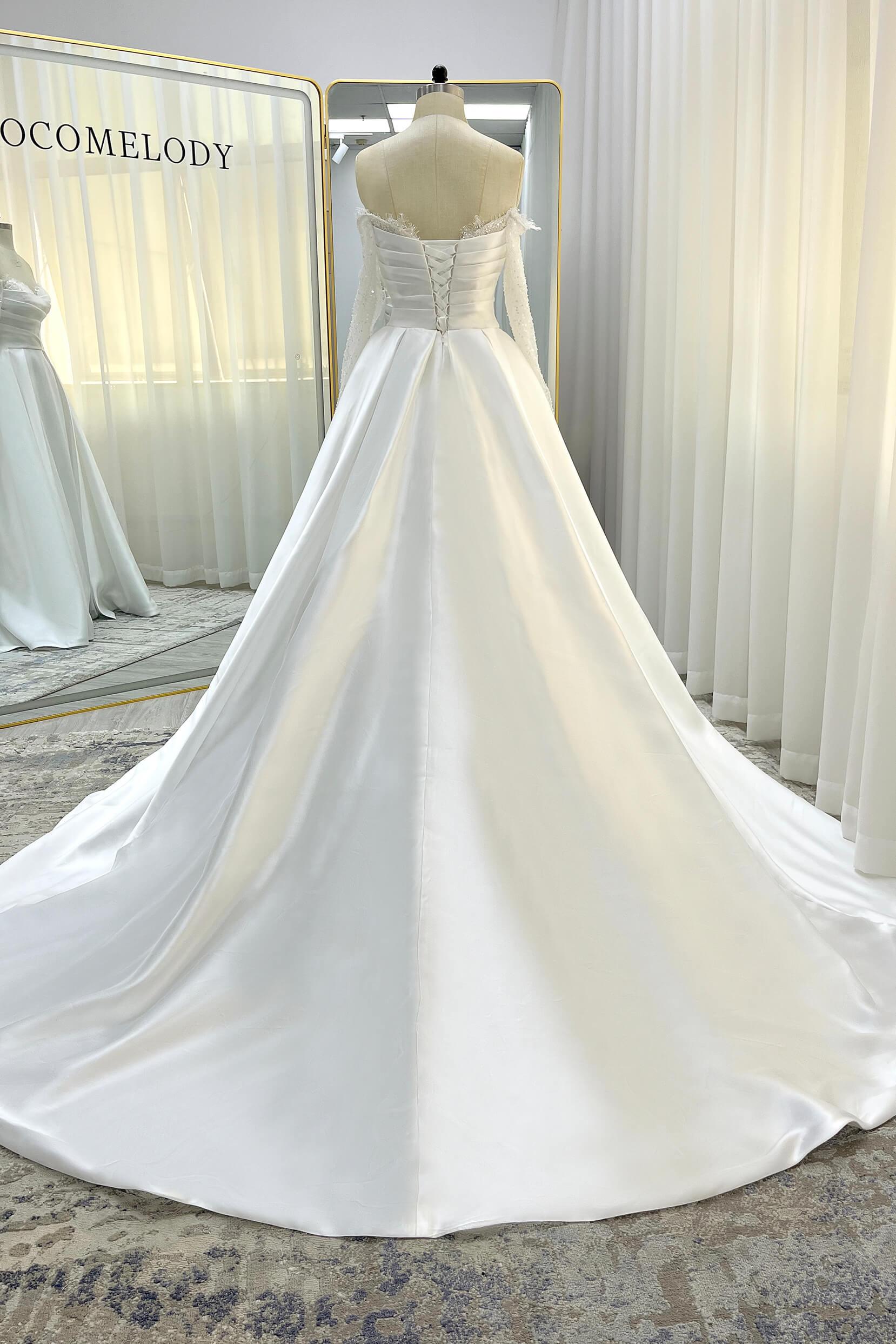 A-Line Court Train Mikado Lace Wedding Dress CW3335 - COCOMELODY