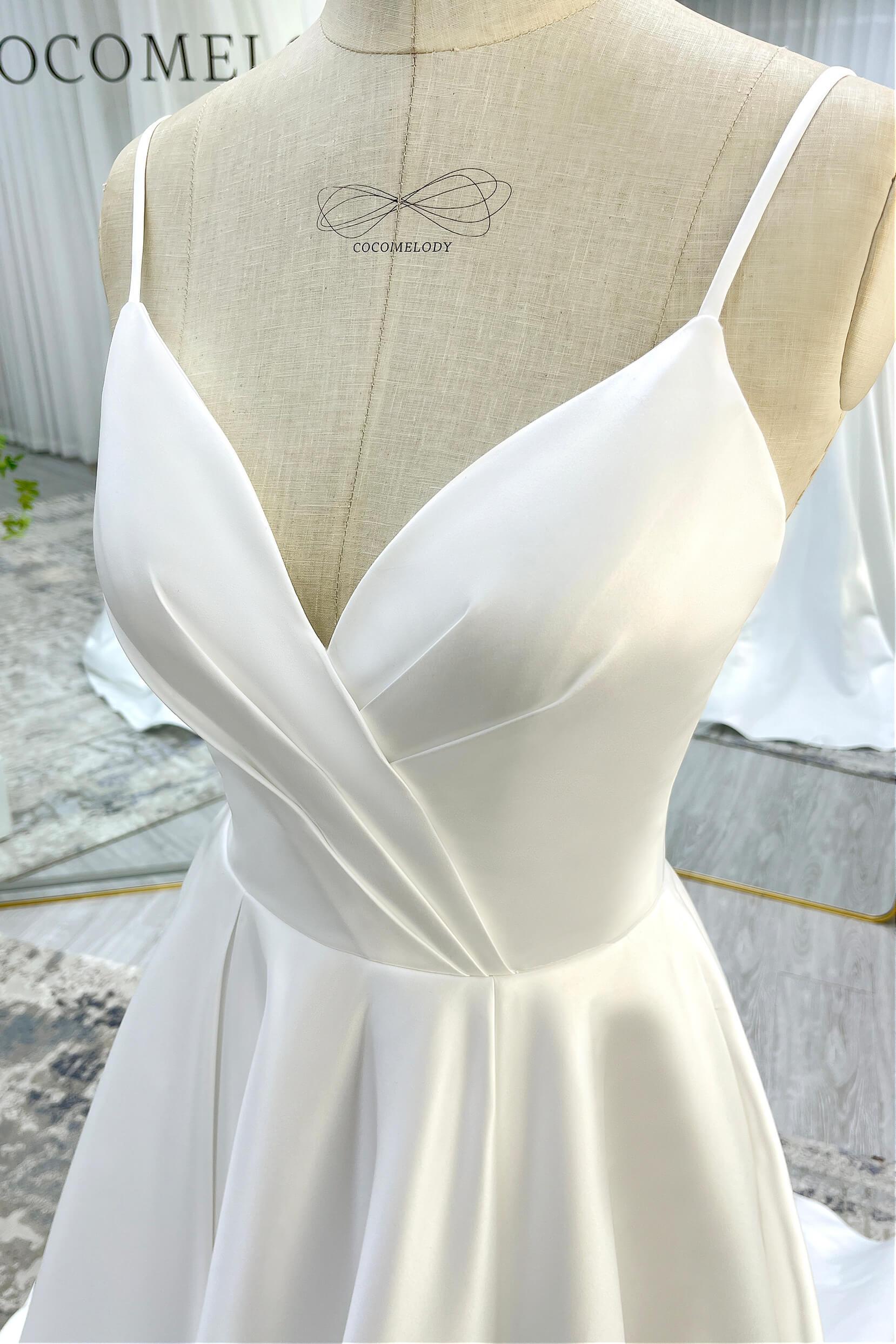 A-Line Court Train Satin Tulle Wedding Dress CW3336 - COCOMELODY