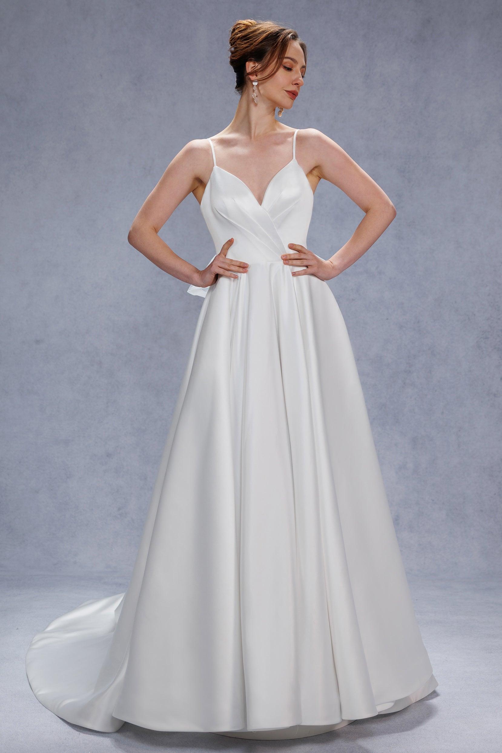 A-Line Court Train Satin Tulle Wedding Dress CW3336 - COCOMELODY