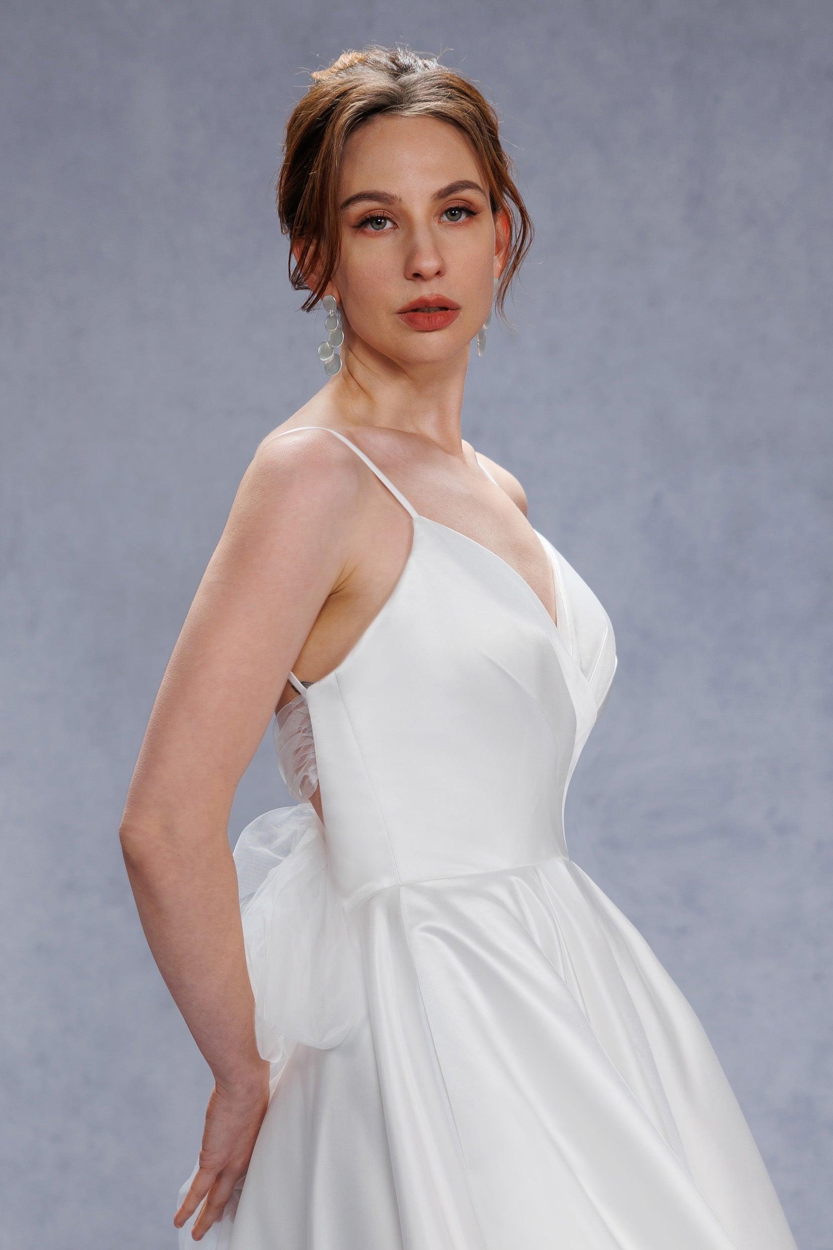 A-Line Court Train Satin Tulle Wedding Dress CW3336 - COCOMELODY