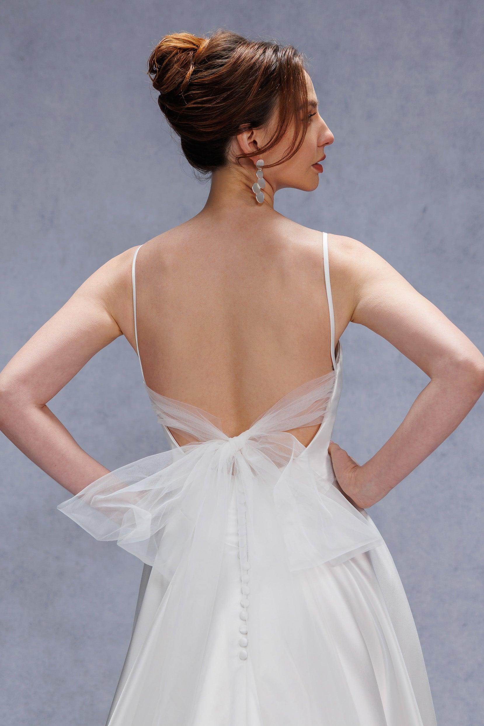A-Line Court Train Satin Tulle Wedding Dress CW3336 - COCOMELODY