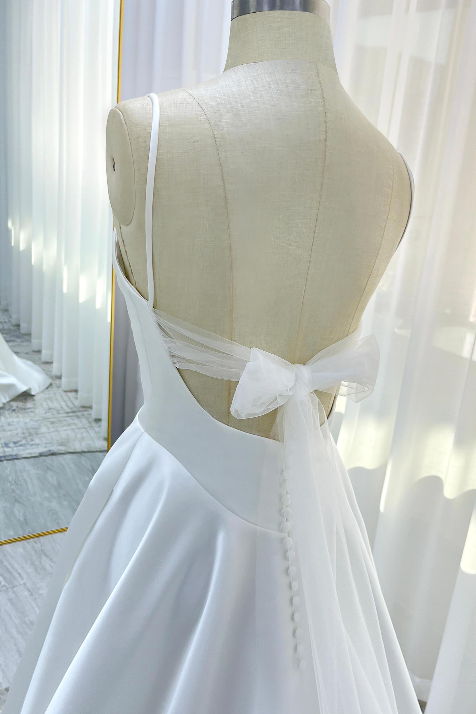 A-Line Court Train Satin Tulle Wedding Dress CW3336 - COCOMELODY