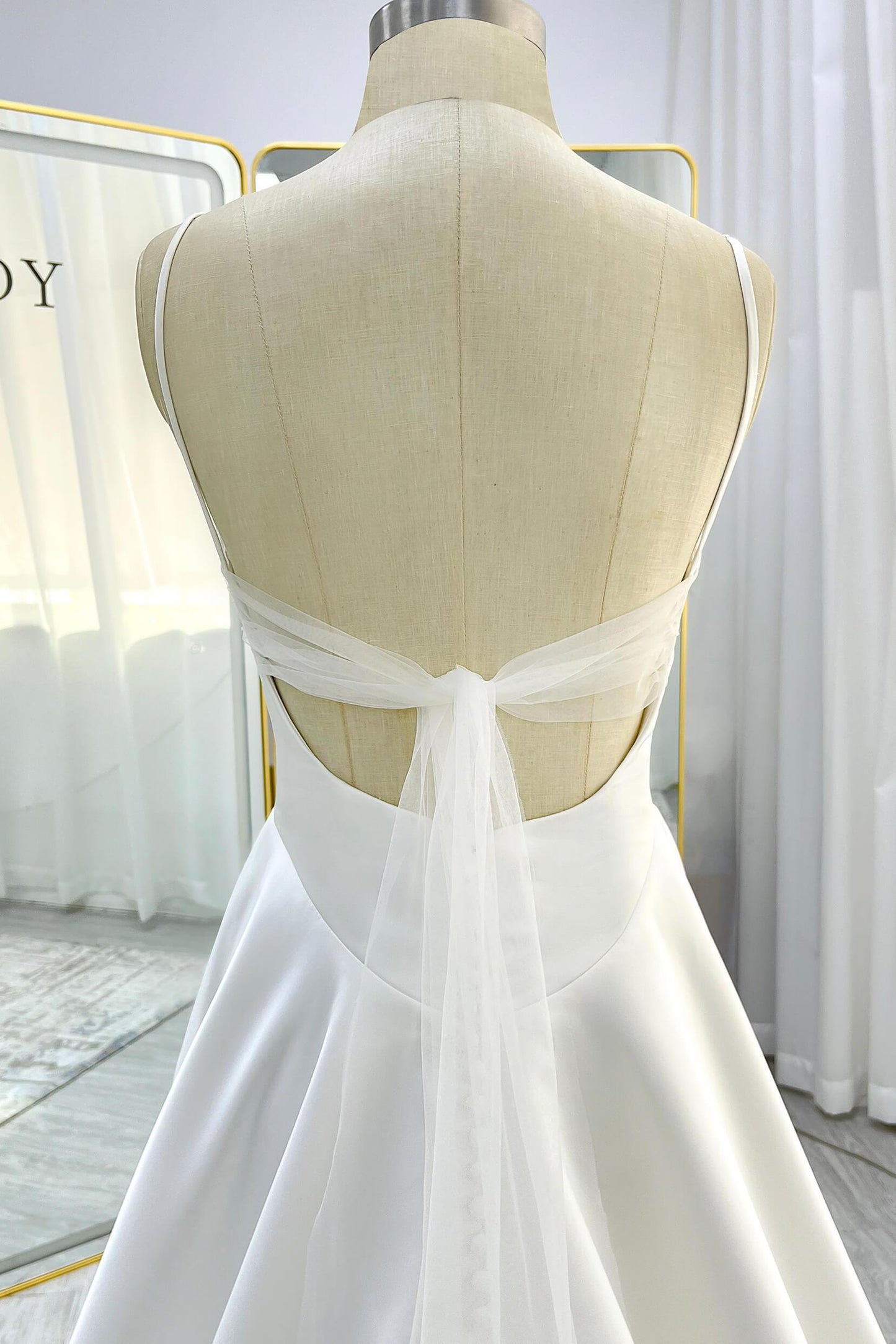 A-Line Court Train Satin Tulle Wedding Dress CW3336 - COCOMELODY